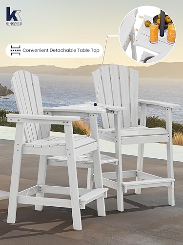 Miniatura 3 de KINGYES Juego de 2 sillas Adirondack altas Adirondack de alta densidad con bandejas de conexión dobles, silla Adirondack de altura de barra en