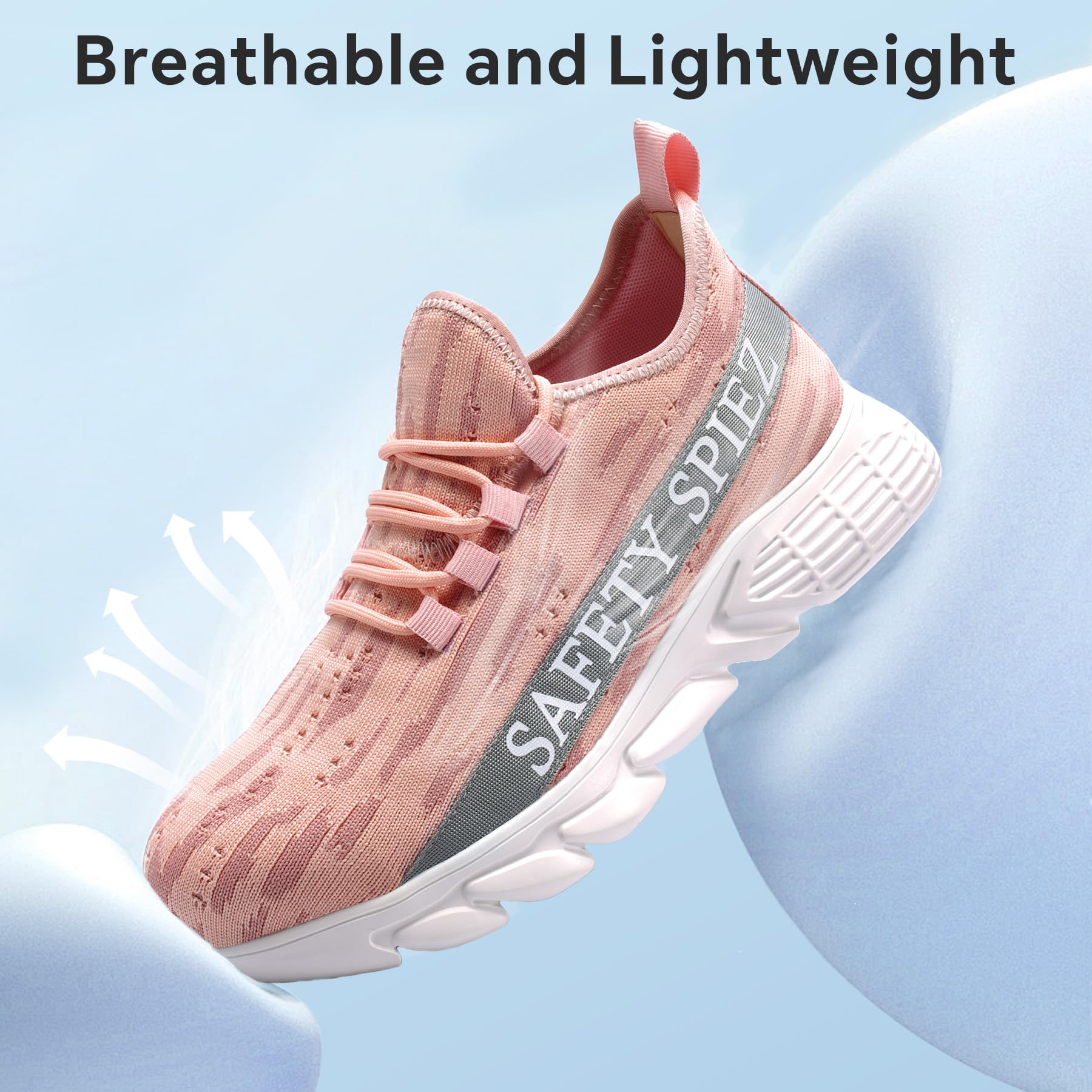 SPIEZ Zapatos de Trabajo Mujer, Zapatillas de Seguridad Ligeras y Transpirables con Puntera de Plástico, Calzado de Seguridad sin Cordones para el Trabajo y el Uso Diario