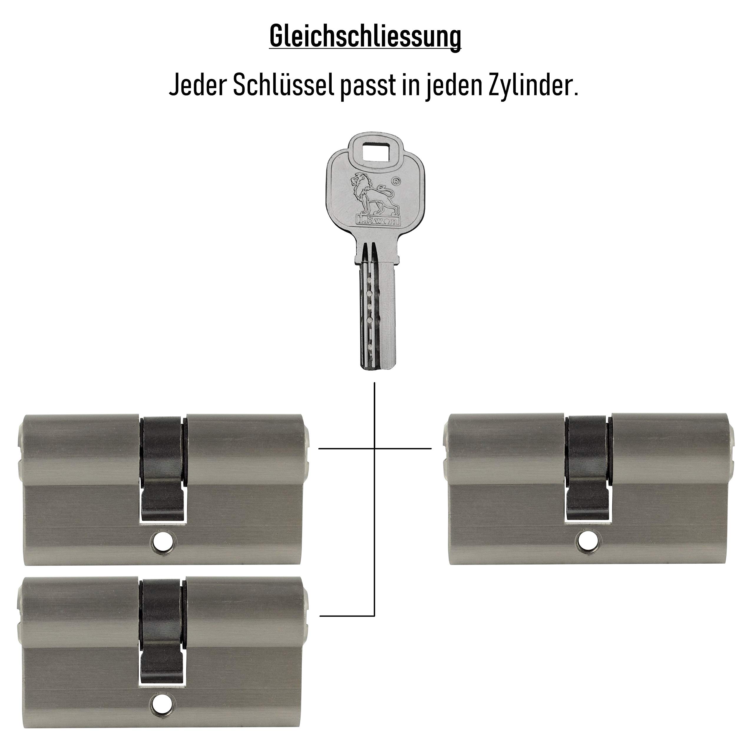 3x gleichschließend Profilzylinder 60 mm 30/30 Not- und Gefahrenfunktion inkl. 15 Schlüssel