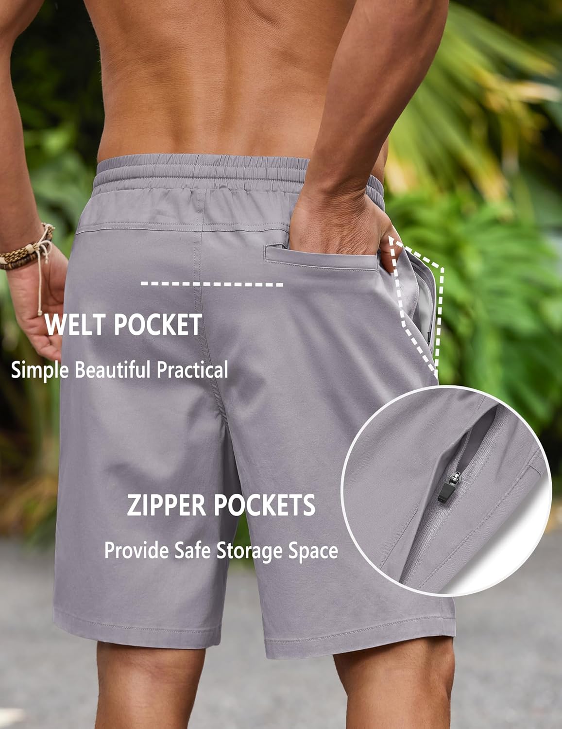 COOFANDY Mens 9" Casual Shorts with Zipper Pocket Elastic Waist Drawstring Chinos Short Summer Lightweight Cotton Shorts - Image 3