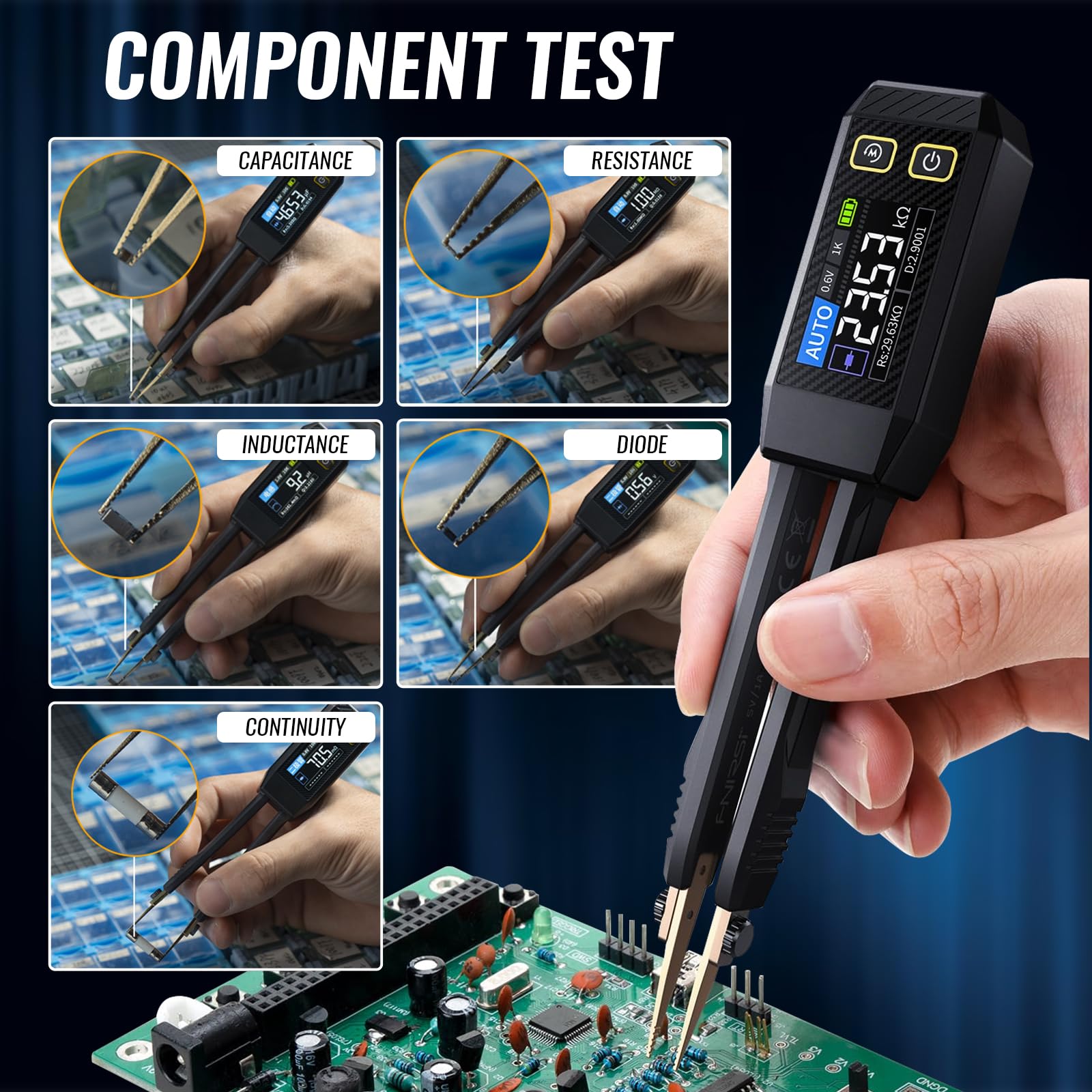 Pinza de 10 kHz para medidor LCR, medidor ESR, multímetro mini SMD, probador de capacidad, inductancia y diodos, multímetro de medición para componentes electrónicos, probador de diodos para