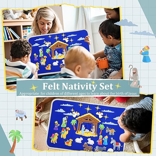 Miniatura 4 de Tabla de fieltro de la Biblia de la Natividad, juego de tablero de fieltro de nacimiento de Jesús, juego de tablas de fieltro para preescolar, 32