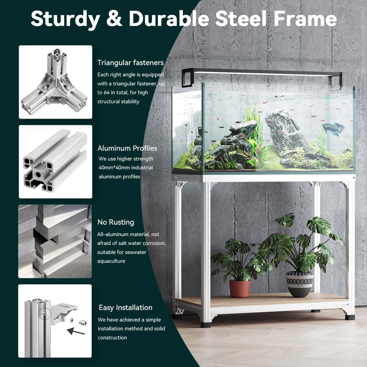 Fish Tank Stand t-slotted aluminum extrusion stands 40 Gallon Aquarium Turtle Tank 36.5" x 18.5" x 33"