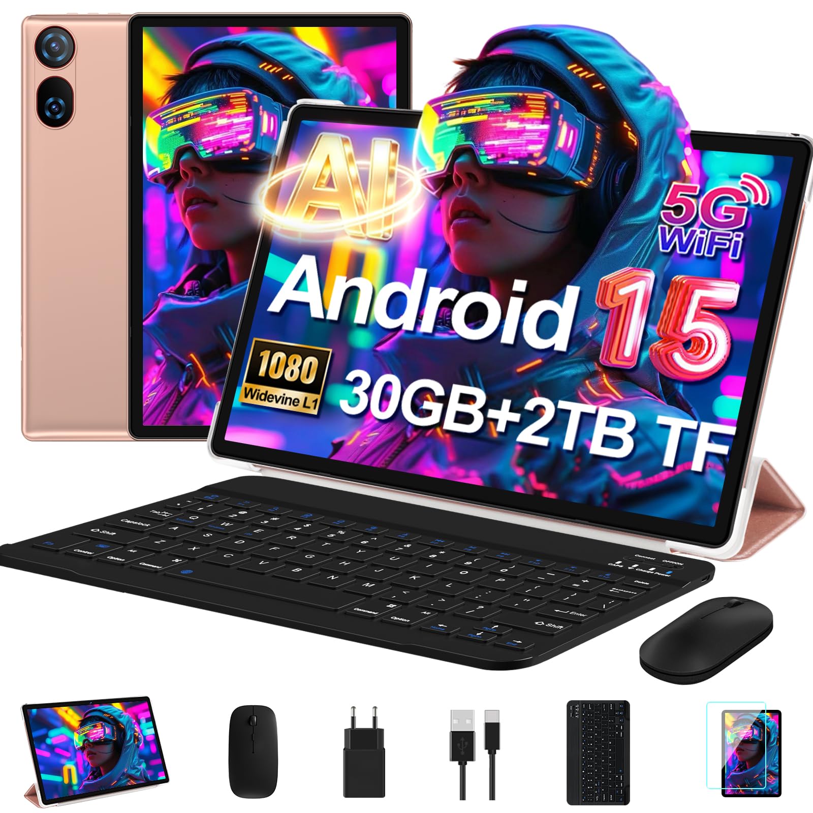 Tablet 10 Pulgadas Android 15, 30 GB RAM + 2 TB ROM Expansión, Widevine L1