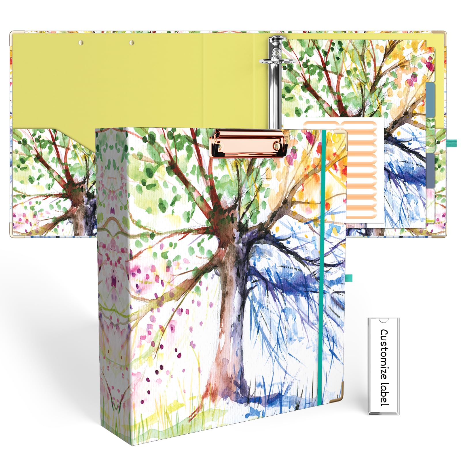2 Inch 3 Ring Binders with clipboard for Letter-Size?11" x 8.5"?EYROZILL Three Ring Binder with 5-Tab Dividers and File Folder Labels for School Class Office Supplies?Season Tree?