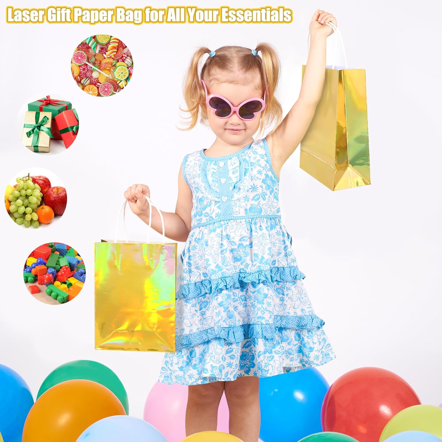 MIMIND 24 Pack Iridescent Paper Gift Bags with Handles Holographic Party Favor Bags with Tissue Paper 8.7 x 6.3 x 3.1 Inch Glitter Gold Foil Goodie Candy Bag for Wedding Baby Shower Birthday Party - Image 5