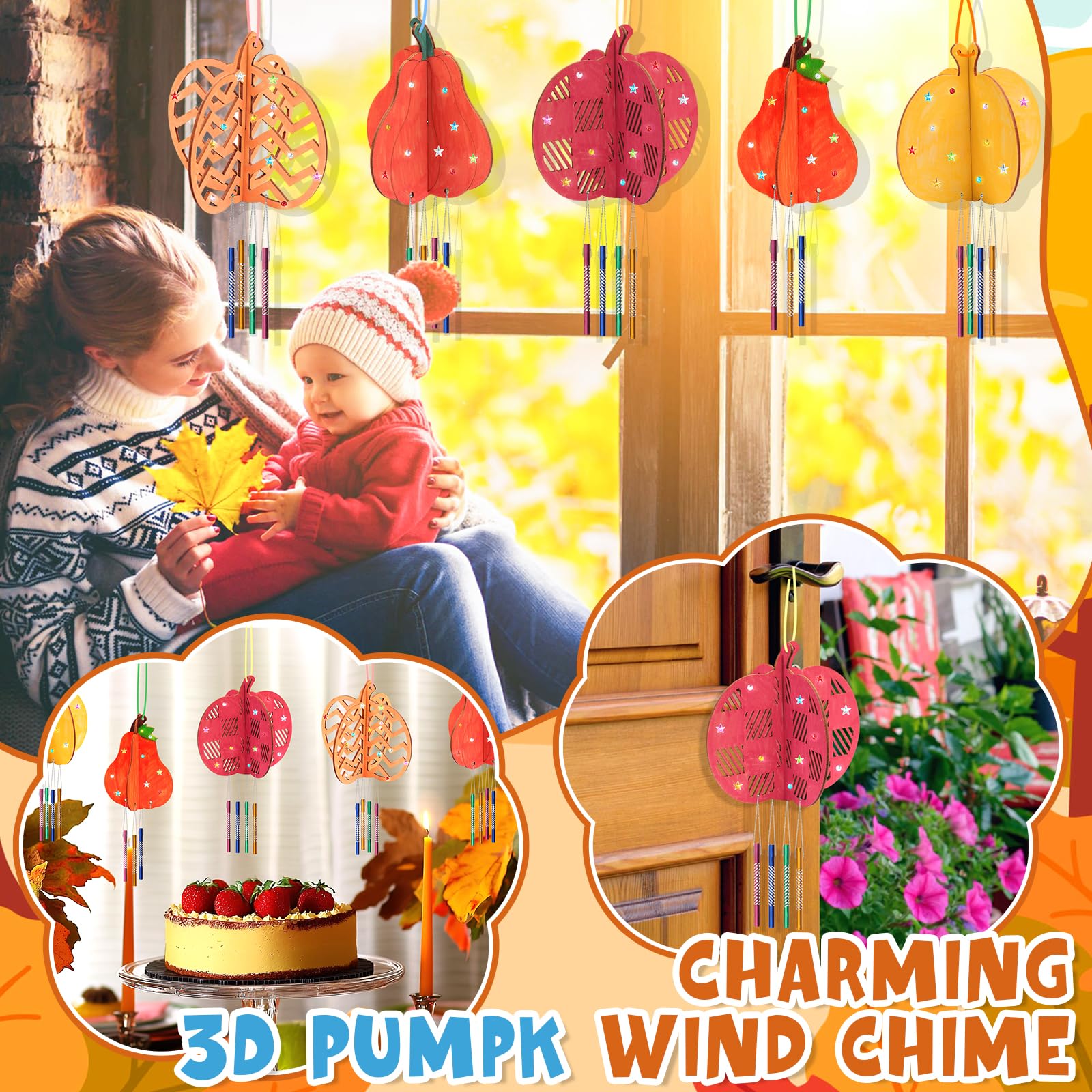 Halloween Kürbis Windspiel DIY Set | 9 Stück Bastelset Für Kinder | Herbst Dekoration