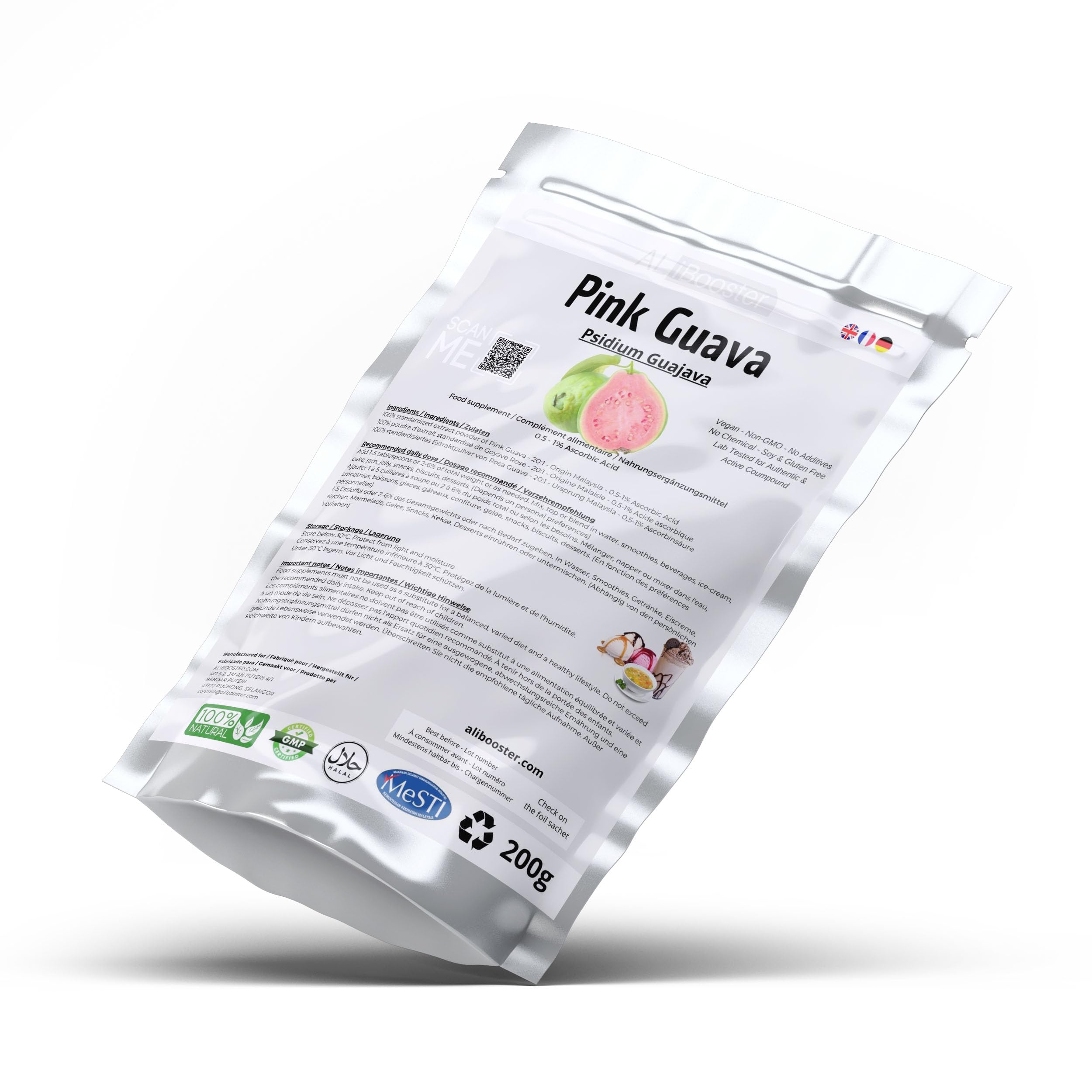 Extracto de guayaba rosa (Psidium Guajava) - Polvo 200g puro 100% natural sin aditivos - Para sopa, bebidas, pastelería