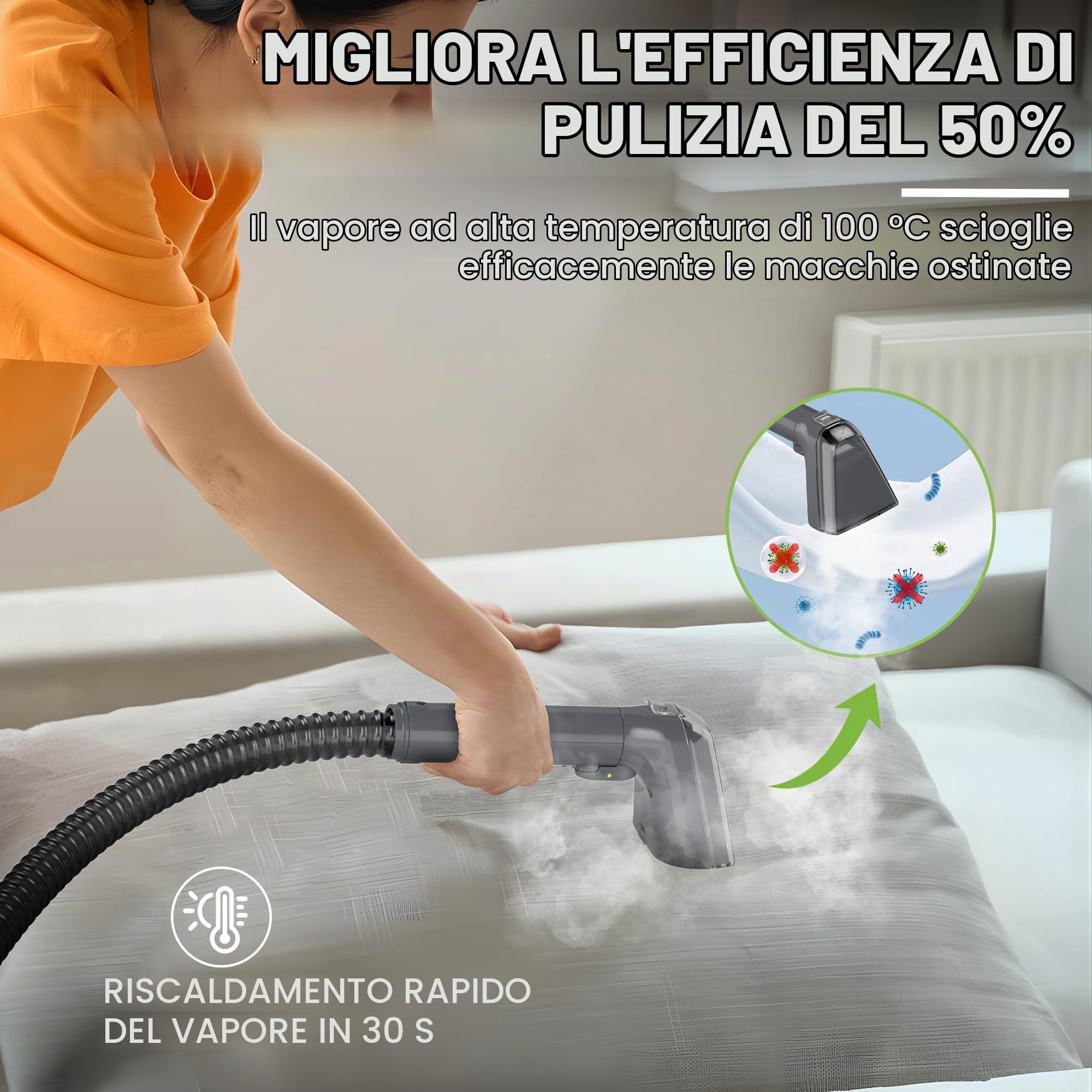 WORKPRO Aspirapolvere Lavatapetti e Lavatappezzeria, 16 kPa Pulitore a Vapore per Divani, 4 Modalità di Pulizia, Accessori Multipli, Pulitore Portatile per Macchie di Animali, Divano, Auto, Tappeto
