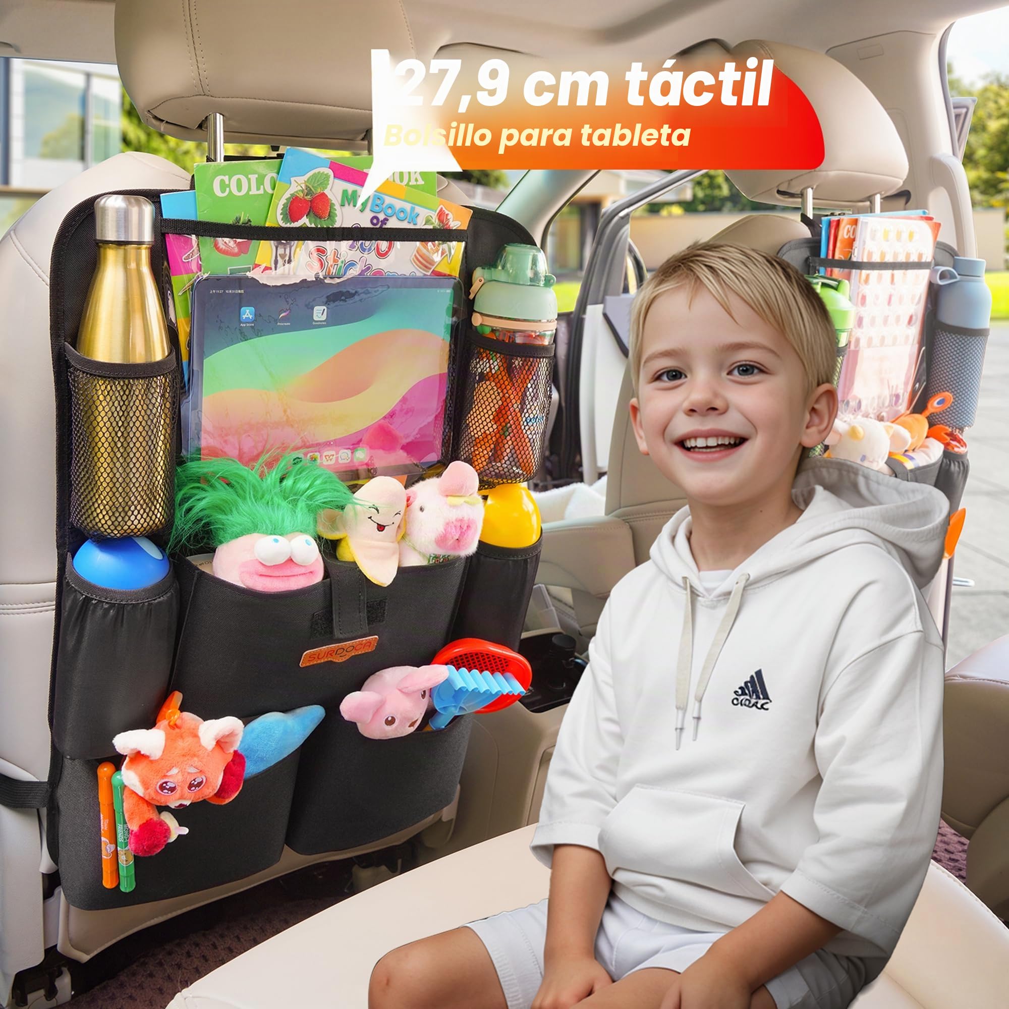 SURDOCA organizador asiento coche, organizador coche niños, 4 de la generación organizador para coche, ajuste con [tablet de 11 pulgadas] organizador asiento
