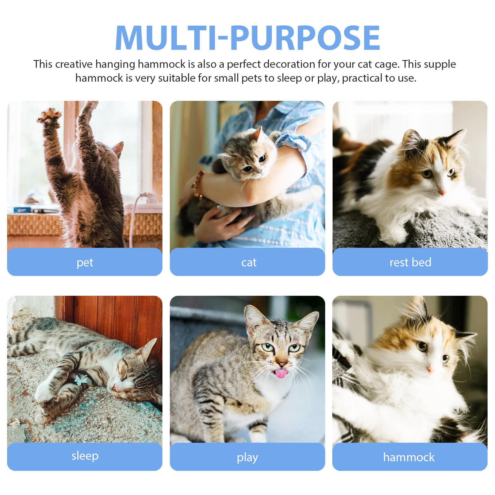 Tofficu Amaca per Gatti da Interno in Resina Pp e Tela Blu, Amaca Sospesa Creativa e Confortevole per Riposo del Gatto in Casa e Decorazione della Gabbia