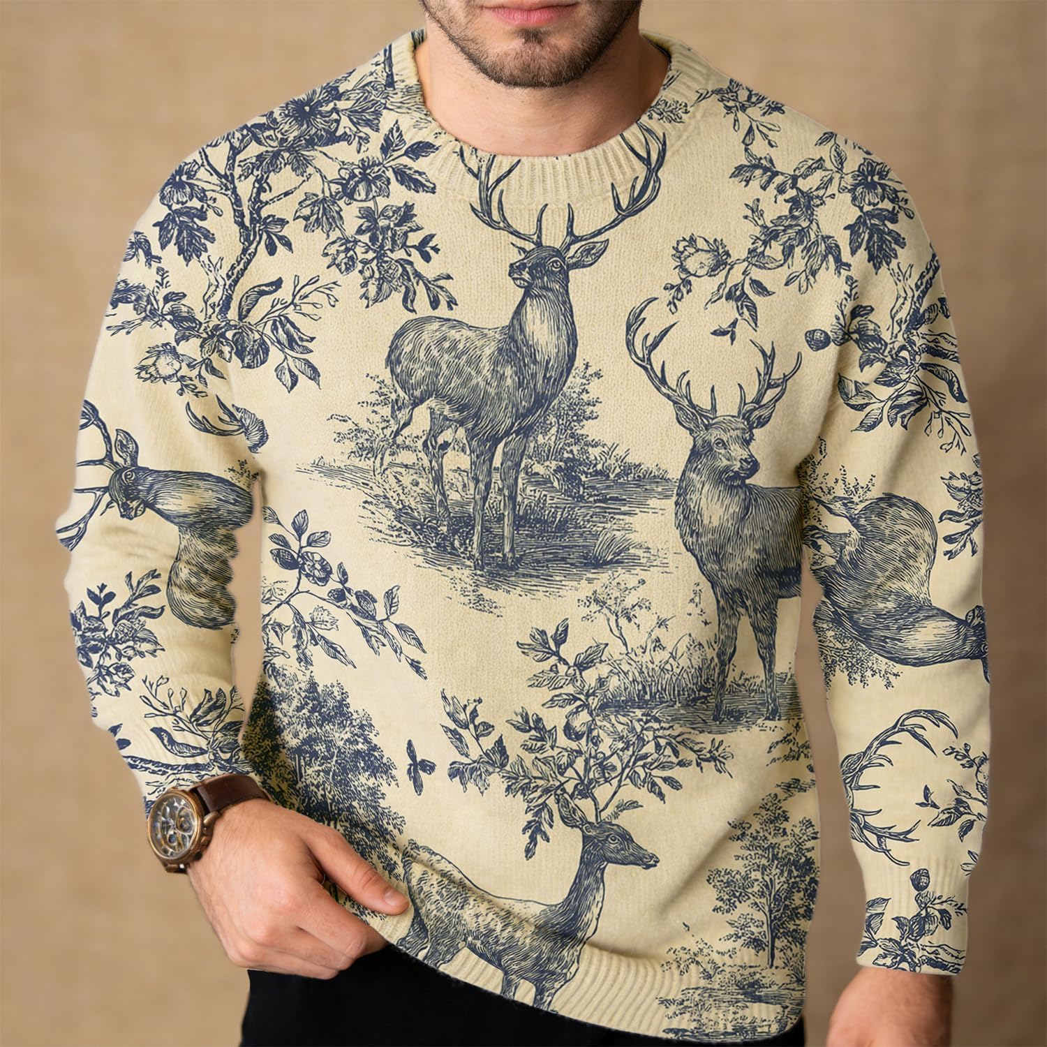 CHAOS MONKEY Mens Vintage Graphic Pullover Sweater Oversized Soft Crewneck Long Sleeve Casual Knit Jumper Unisex Tops