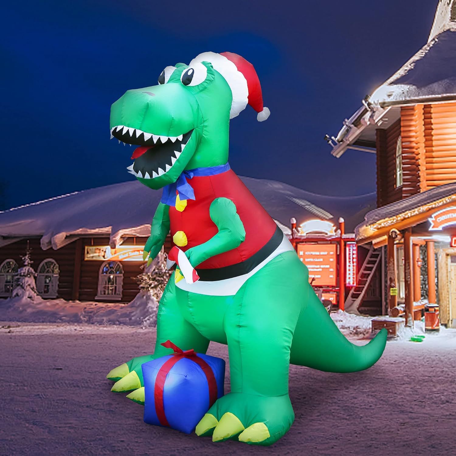 Gardenature 6 FT Christmas Inflatable Xmas Dinosaur with