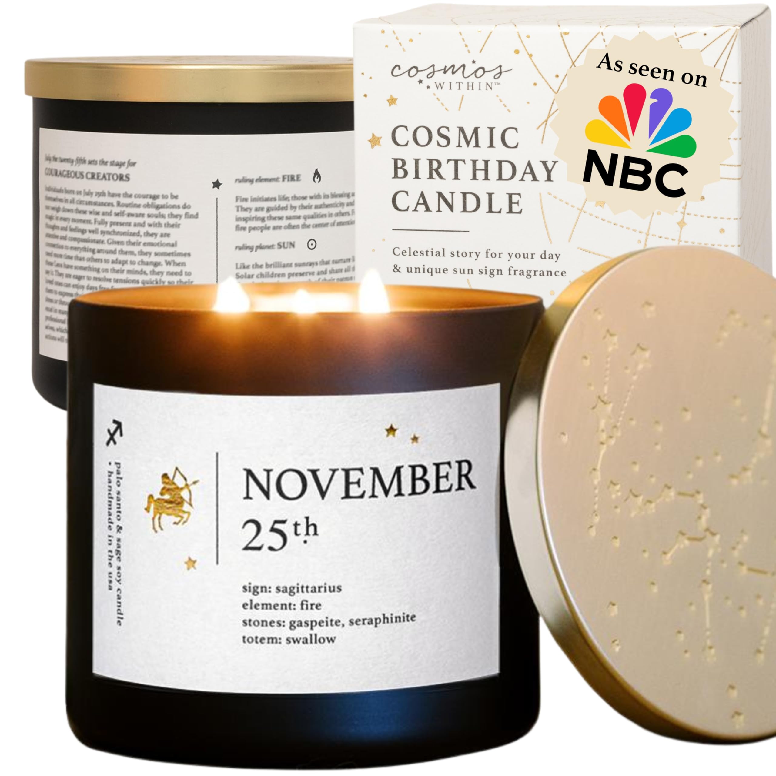 November 25th Personalized Zodiac Candle | Inspirational Astrology Reading and Daily Affirmation for Your Birthdate | Handmade Sagittarius Candles |