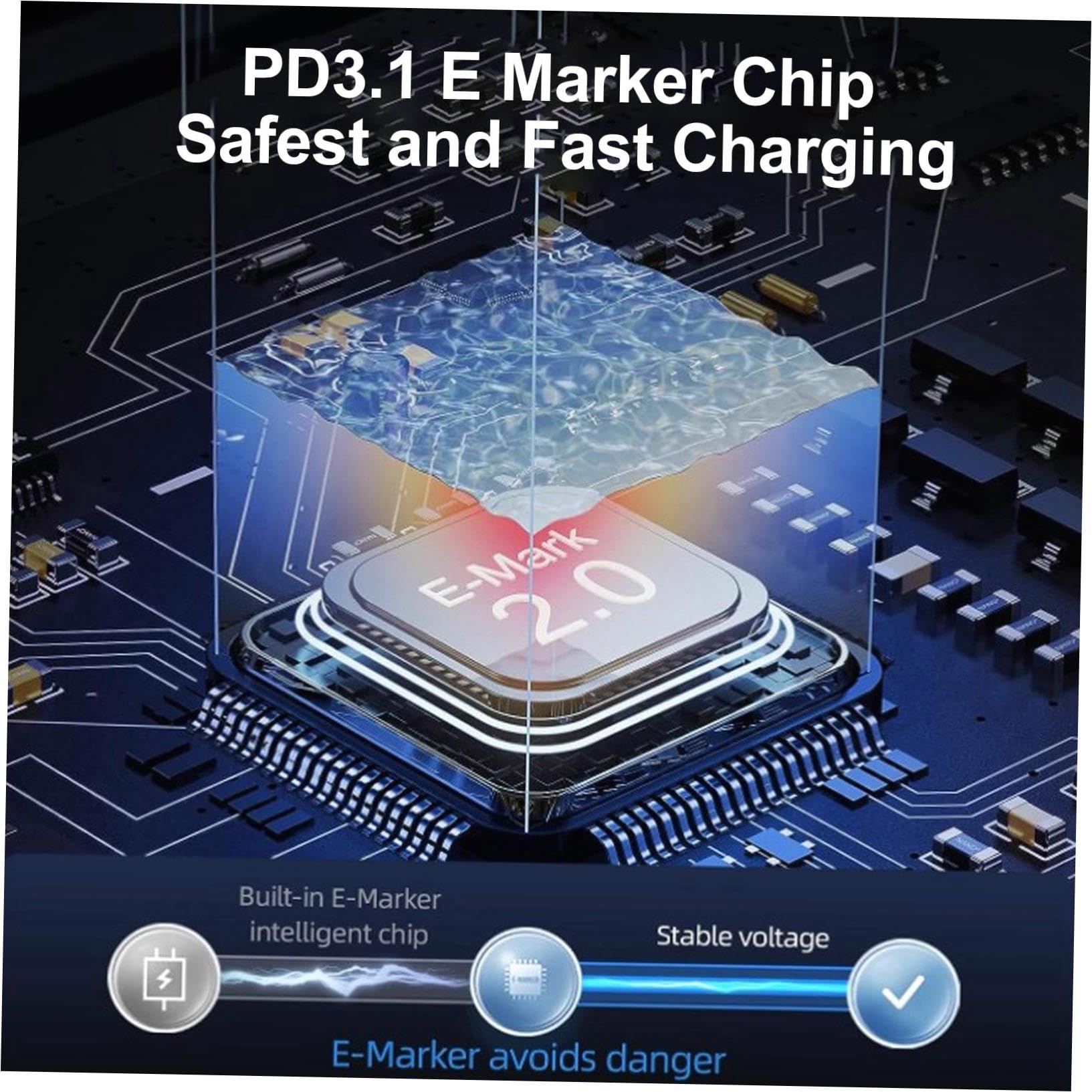 sirdzlfu High USB C Cable with PD Fast Charging | Type C Male-to-Male Charger Cable | USB C Extension Cable | E MARK0 Chip Included | 150-200 Bytes-size1