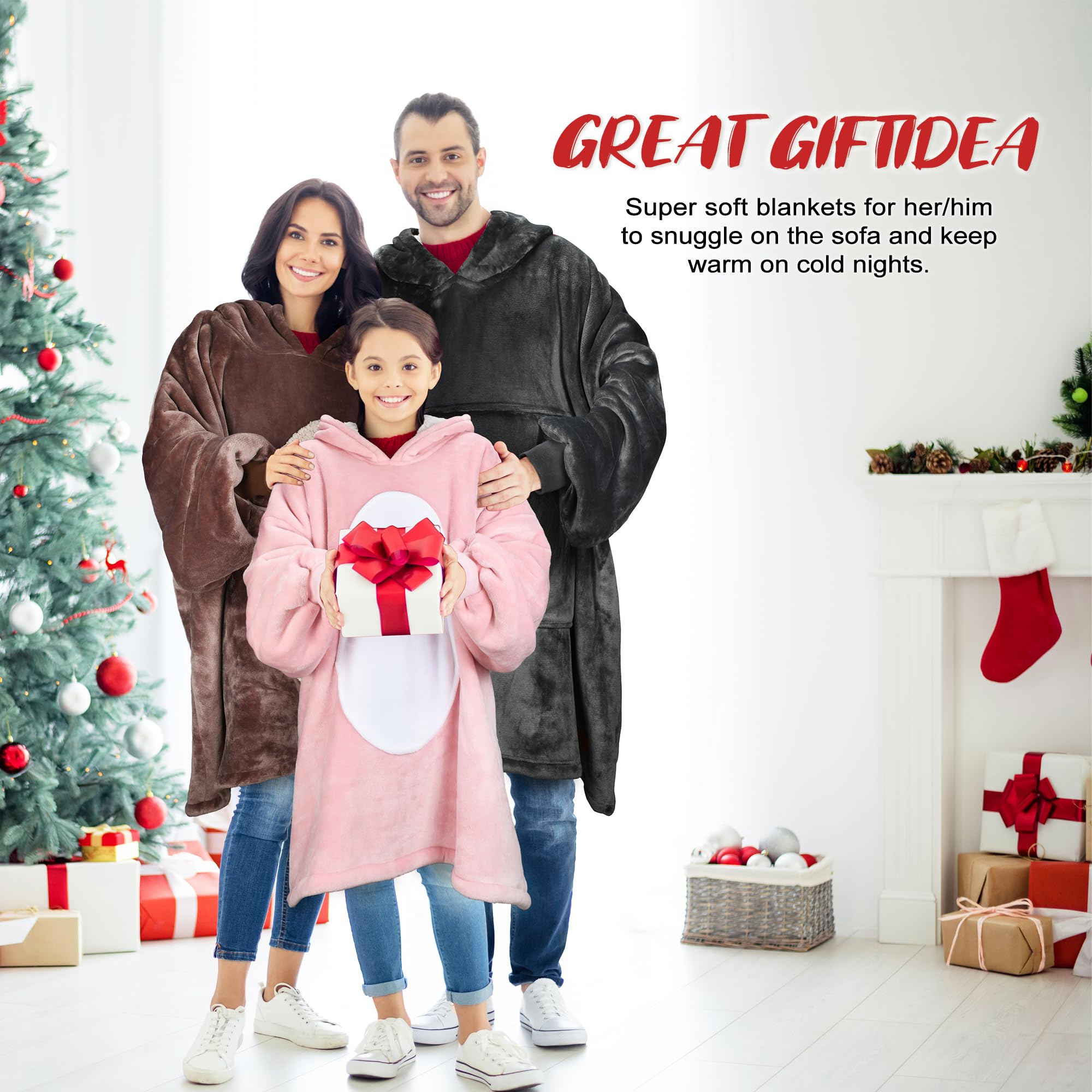 Catalonia Classy Oversized Sherpa Hoodie Koc, duża bluza z kapturem dla kobiet, miękkie przytulne ciepłe noszone koce z kapturem i przednią kieszenią dla dorosłych, nastolatków, dziewcząt i mężczyzn
