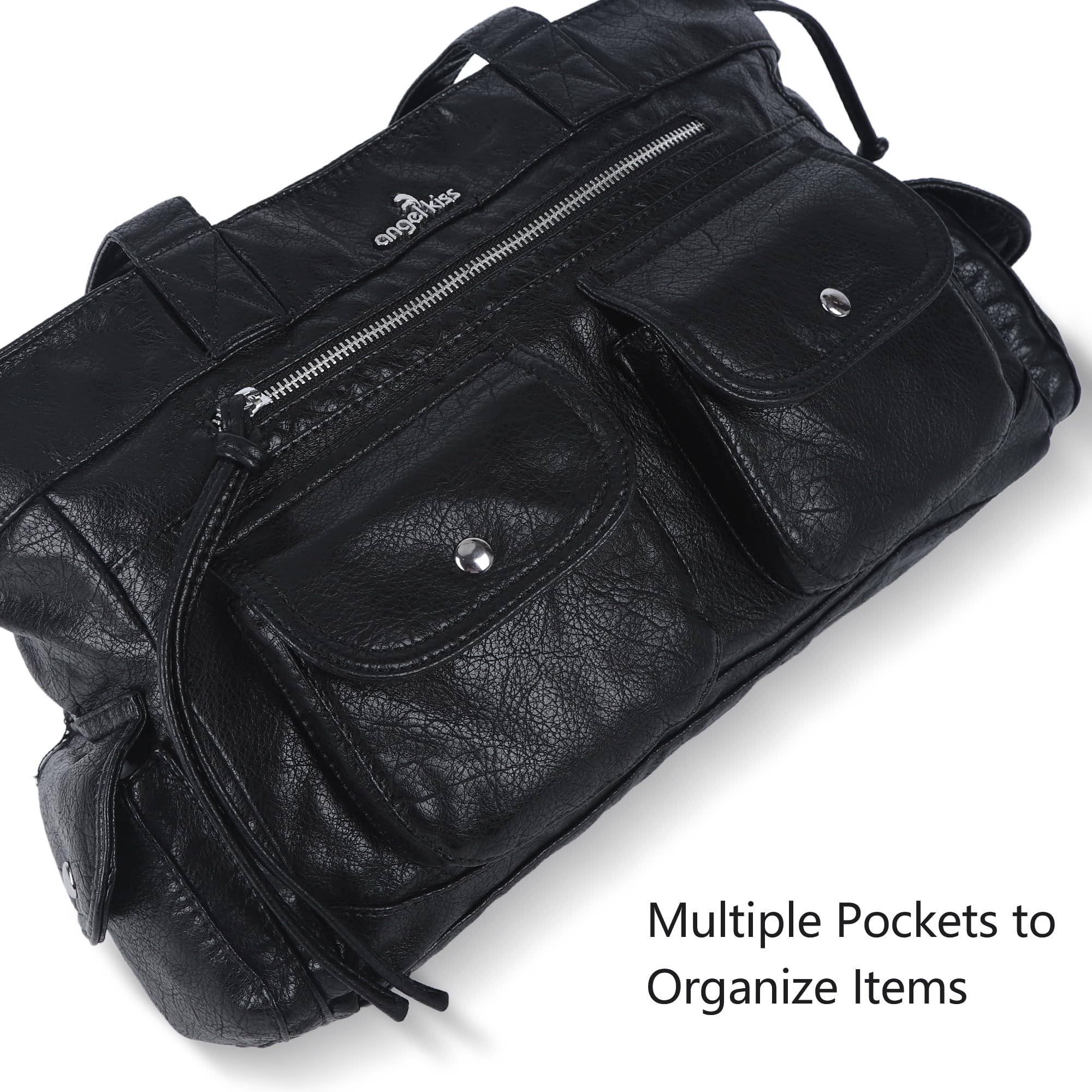 Angel Kiss Borse da donna in morbida pelle vegana, tasche multiple, borse a tracolla da donna spaziose con cerniere