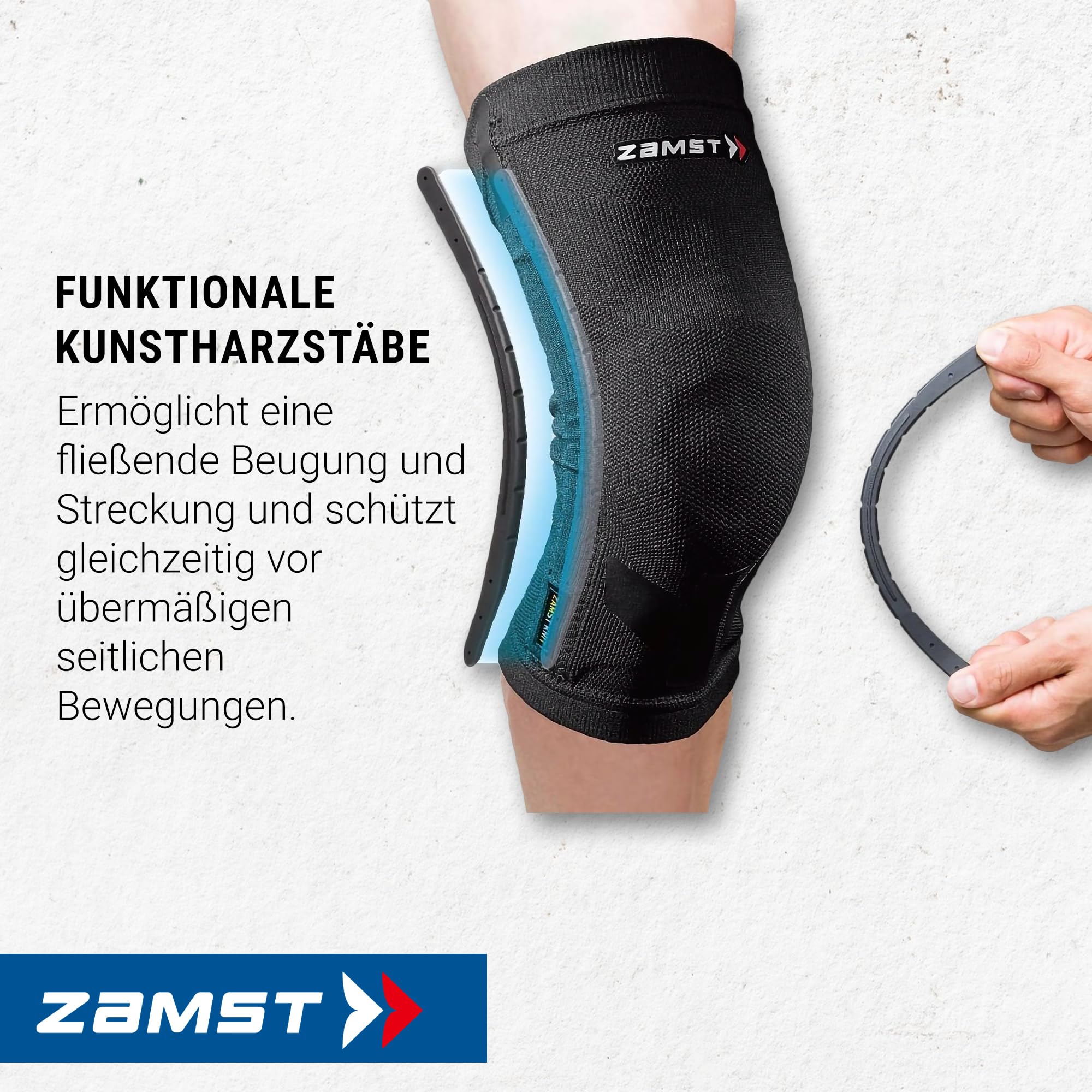 Zamst ZK-Motion Kniebandage Sport, Bequemes Strickgewebe, Flexible Harz-Stütze - Kniestütze bei Verstauchungen am Kreuz-, Innen- & Außenband - Basketball, Volleyball, Fußball, Ski, GRÖSSE (L)