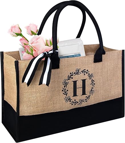 Birthday Gifts for Women,Monogrammed Gift Tote Bag for Women,Personalized Initial Tote Bag,JuteCanvas Tote Bag