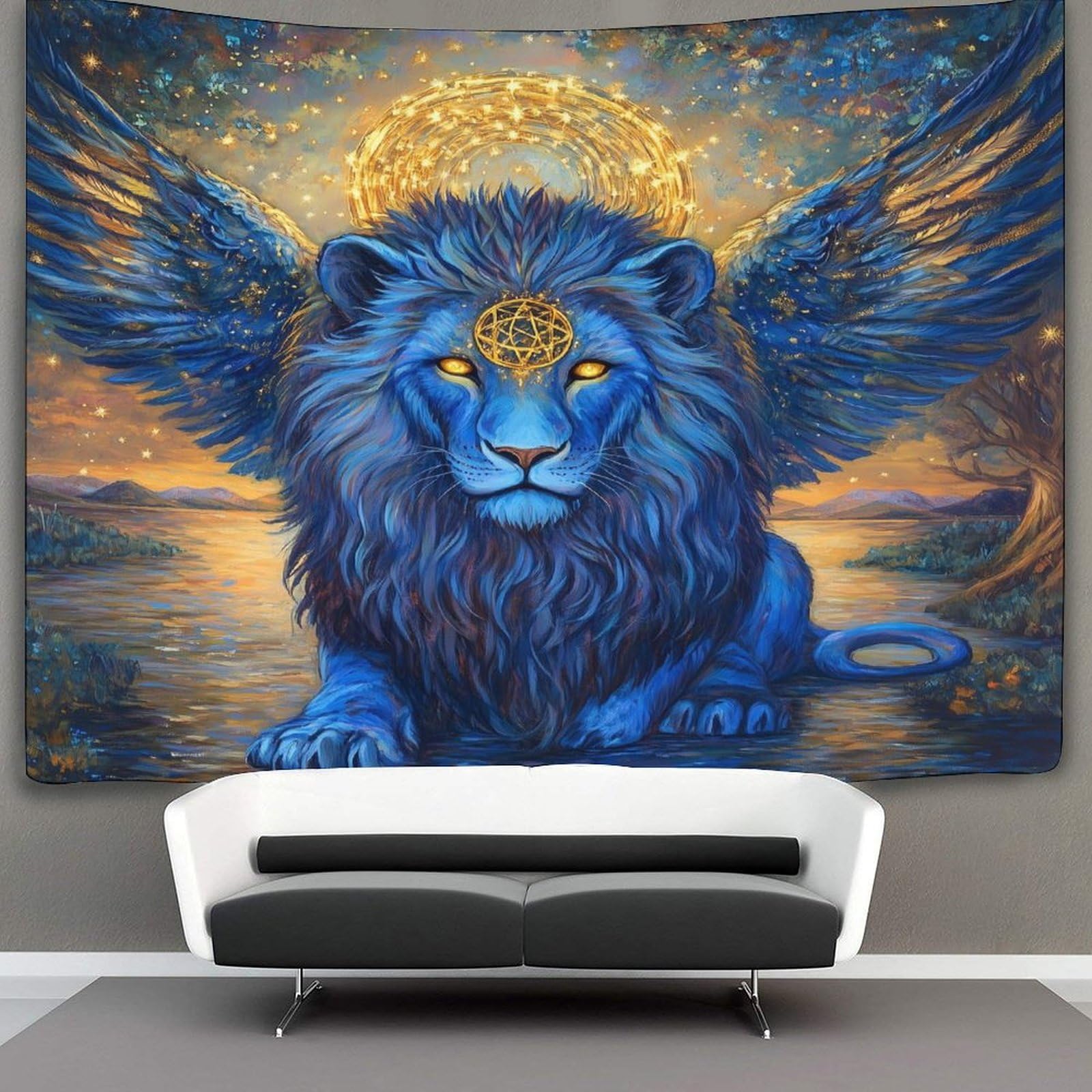 kaiyun Lion Decorations Tapestry Golden Wings 3D Printing Wall Blanket Wall Hanging for Living Room Bedroom Dorm Decor 70cmx100cm
