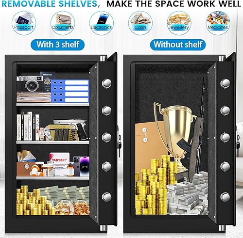 Miniatura 8 de Caja fuerte de 29.53 pulgadas de alto, caja fuerte para el hogar, resistente al agua y al fuego, caja fuerte digital de seguridad con llave de
