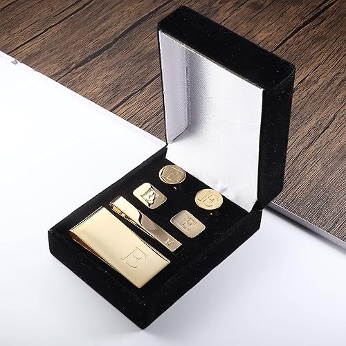Miniatura 2 de JOERICA Juego de gemelos con iniciales para hombre y clip de corbata para hombre, letras del alfabeto, cartera, clips de corbata y gemelos con caja