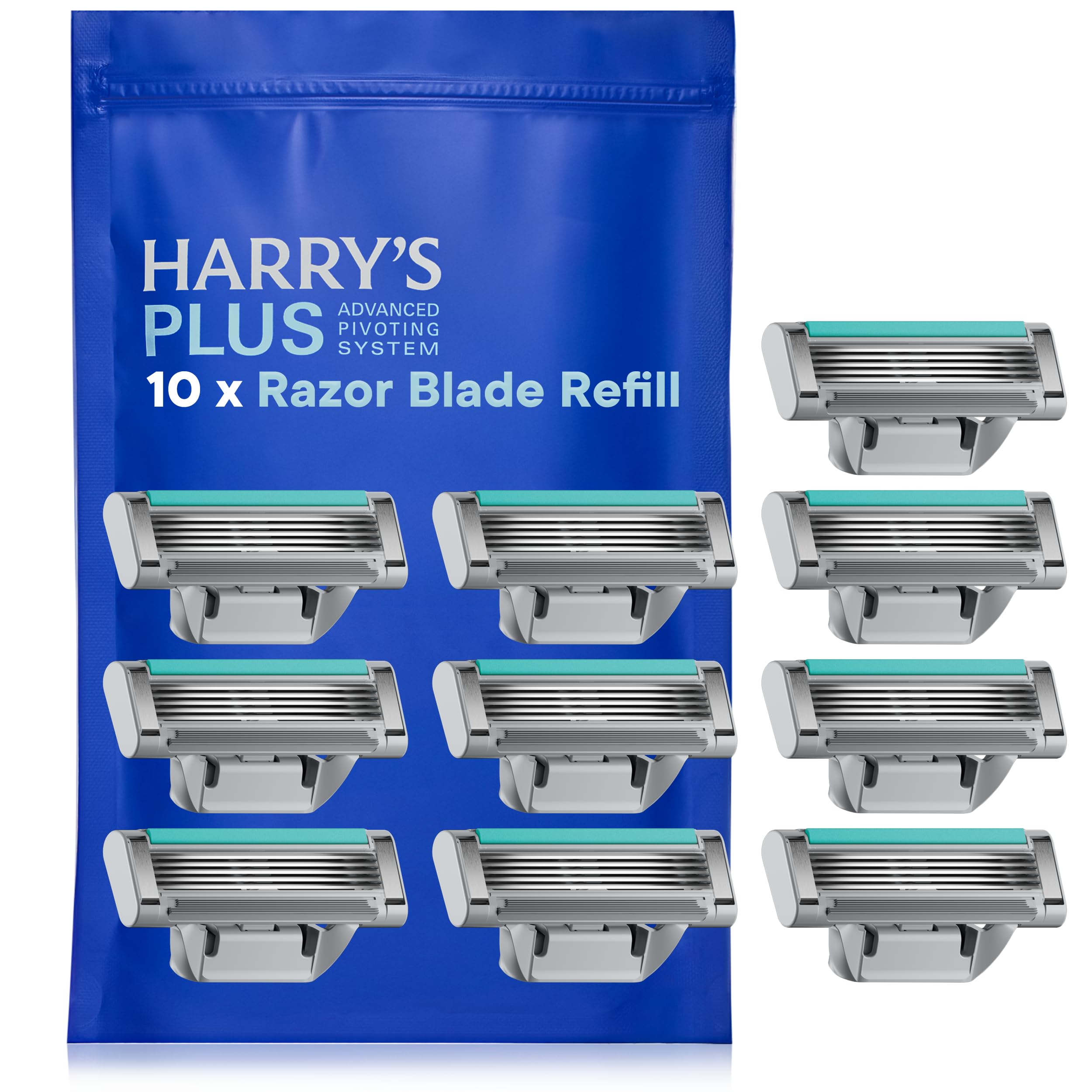 Harry's Plus Razor Blade Refills, 10 Pack, 5-Blade Cartridges with Precision Trimmer, Compatible with 'Harry's Plus' Razors for Men