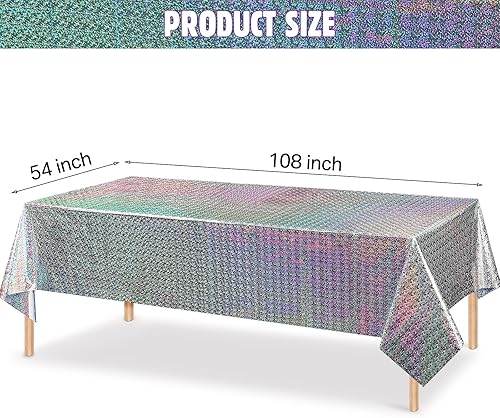 Vista 2 de Irenare Paquete de 3 manteles de plástico iridiscentes con láser, láminas holográficas para niñas, fiestas, bodas, discotecas, bailes, cumpleaños