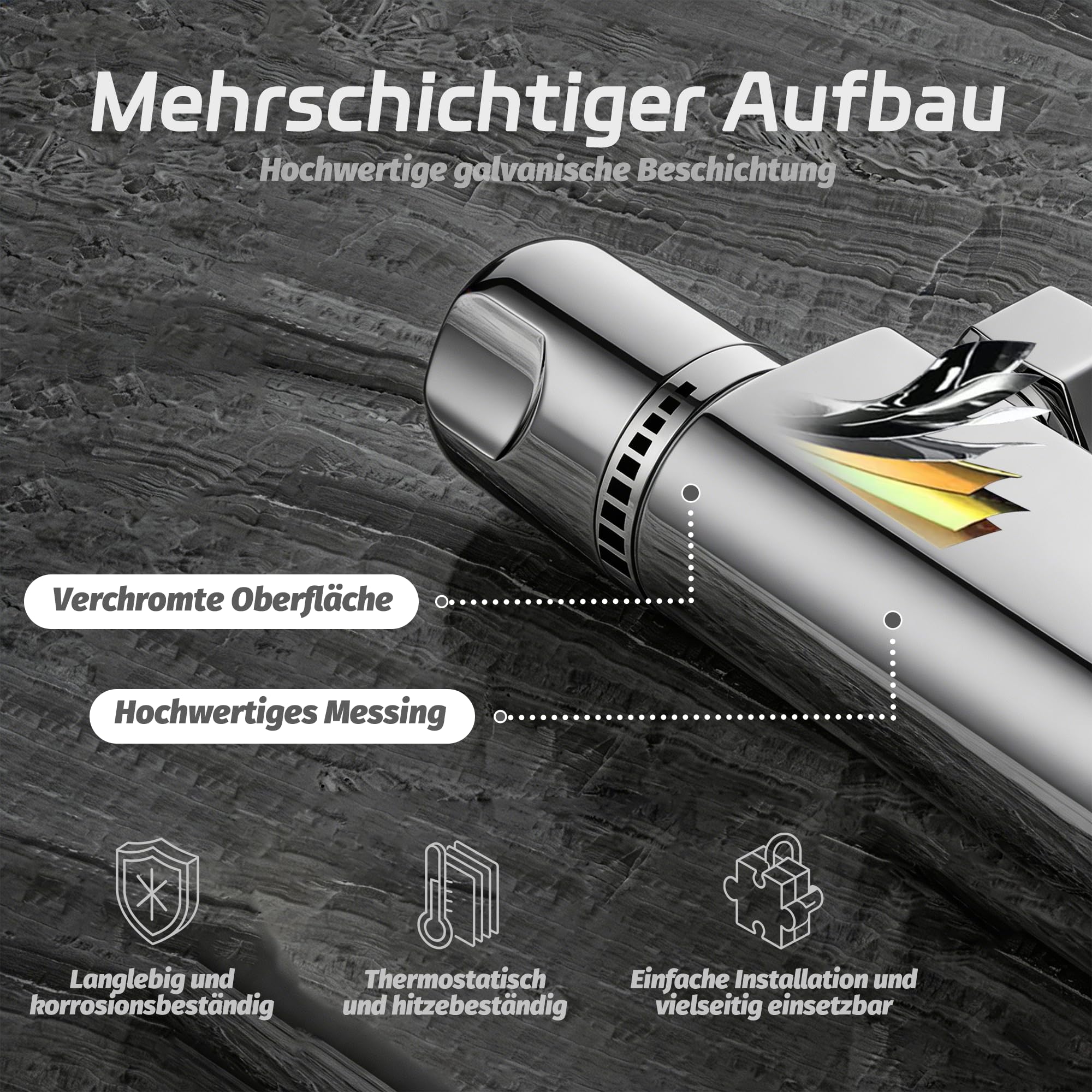 Duscharmatur mit thermostat,Mischbatterie mit Verbrühschutz bei 38℃,Duscharmaturen mit Thermostat hält Temperatur konstant,Chrom