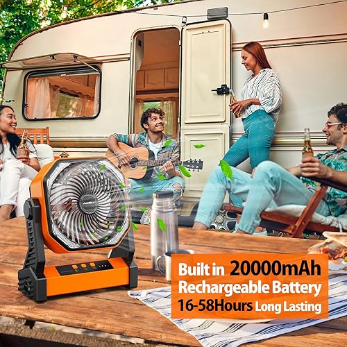 Miniatura 2 de Ventilador portátil de 20000 mAh funciona con pilas 8 pulgadas recargable con luz LED con gancho para colgar para tienda de campaña viajes automóvil