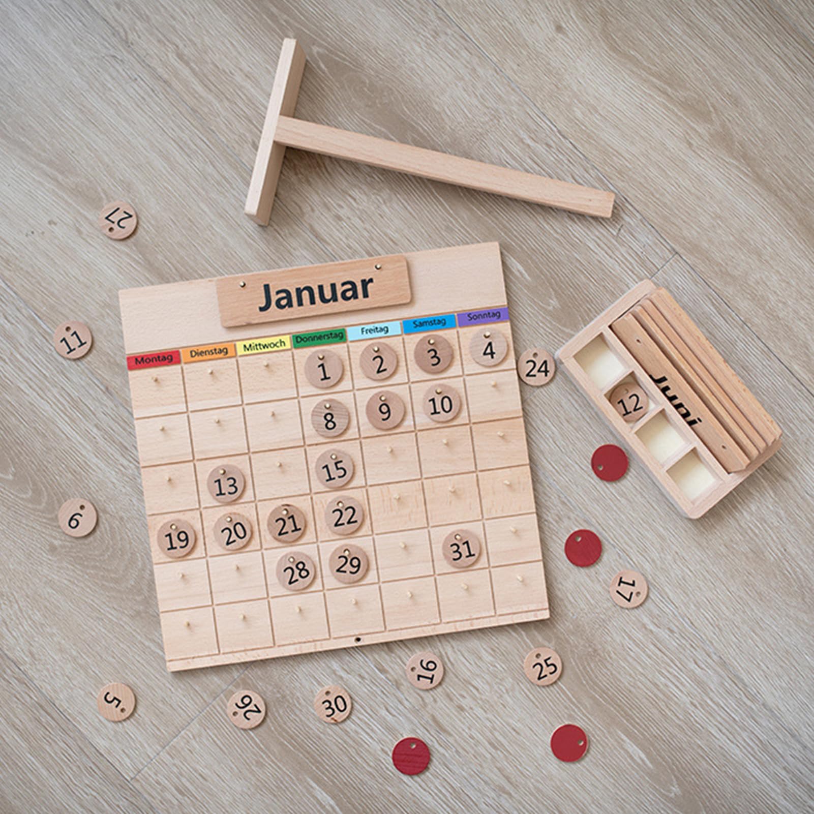 Calendario perpetuo de madera, calendario de madera para niños, calendario magnético de juguete de madera, estaciones de aprendizaje para niños, meses y días del año