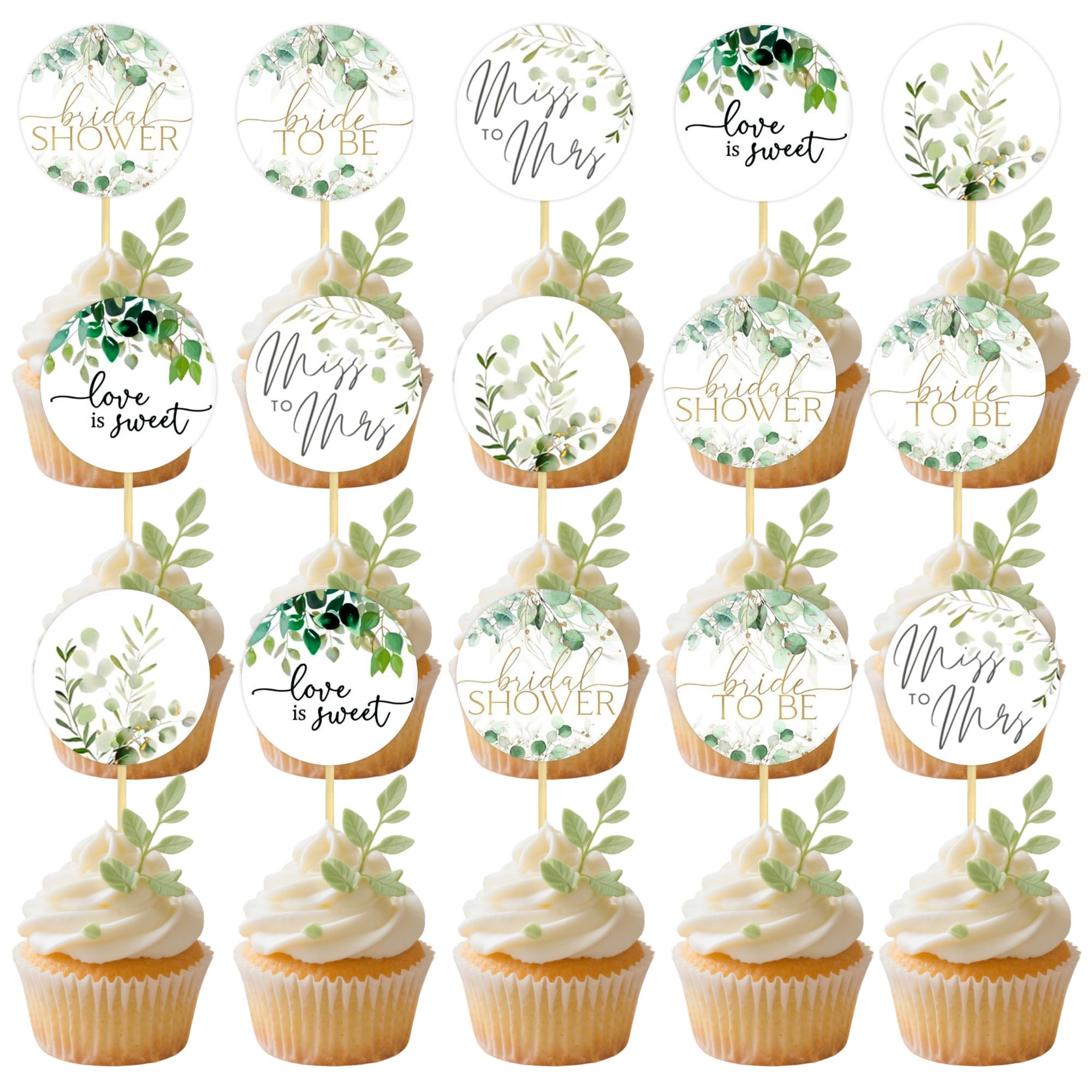 25PCS Greenery Bridal Shower Cupcake Toppers Sage Green Bride To Be Cupcake