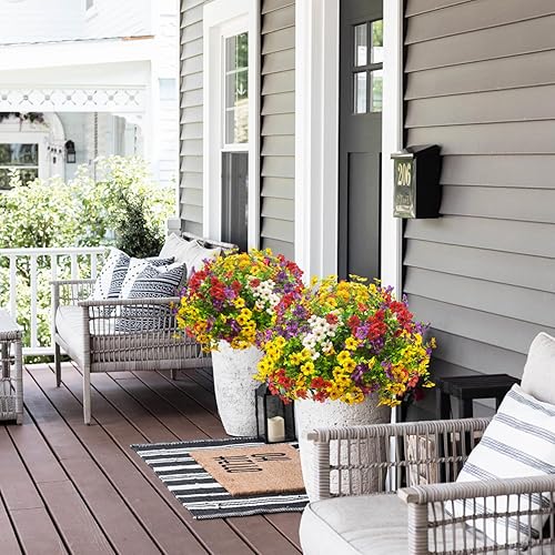 Miniatura 4 de Plantas artificiales artificiales para decoración de primavera al aire libre, 16 paquetes de seda sintética, margaritas coloridas, resistentes a los