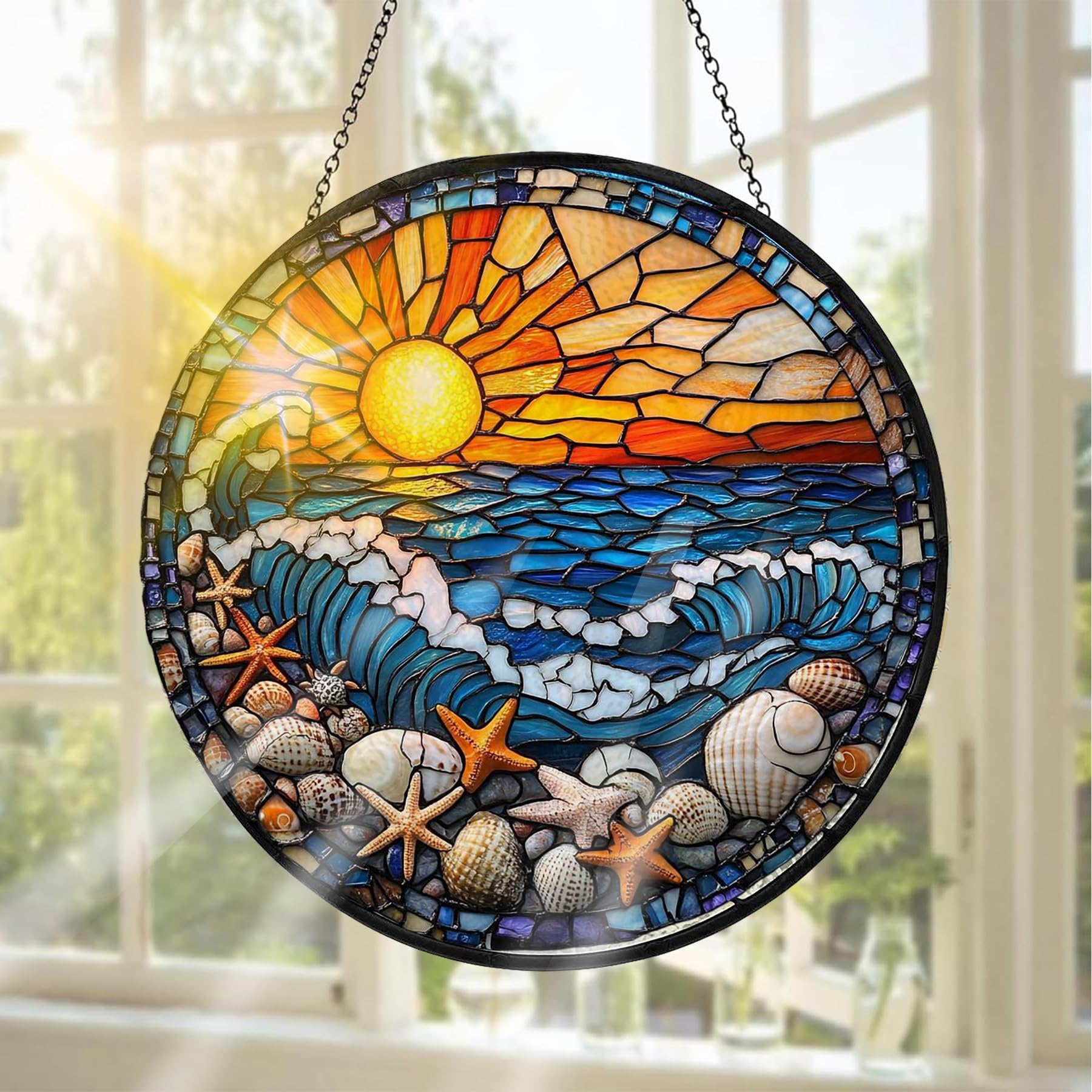 Pavemlo Sunset Suncatcher Indoor Stained Glass Window Hanging - Outdoor Window Hanging Decoration - Sun Catcher Home Decor Mother's Day Birthday Gifts for Women, Men Mom 20x20 cm