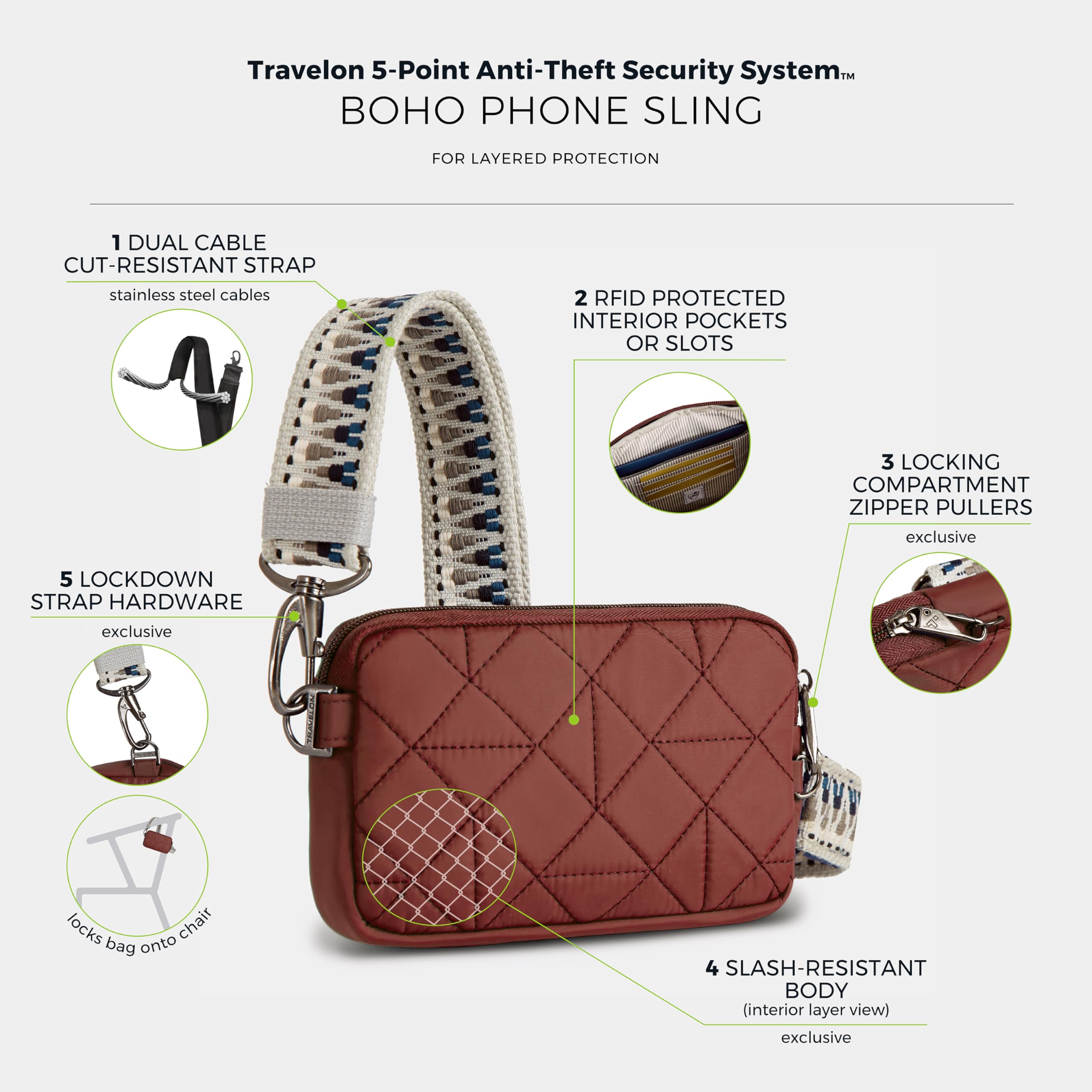 Travelon Unisex's Boho Anti-theft Phone Sling Crossbody