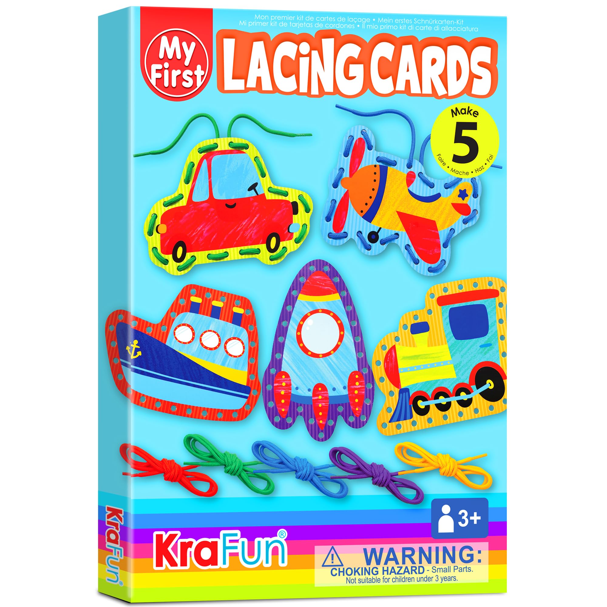 - KRAFUN Preschool Beginner First Lacing Card Kit for Kids Training Arts & Crafts, 5 Easy Transport and Cars Lacing Projects, Craft Paper Cards for Toddlers, Fine Motor Skills Toys