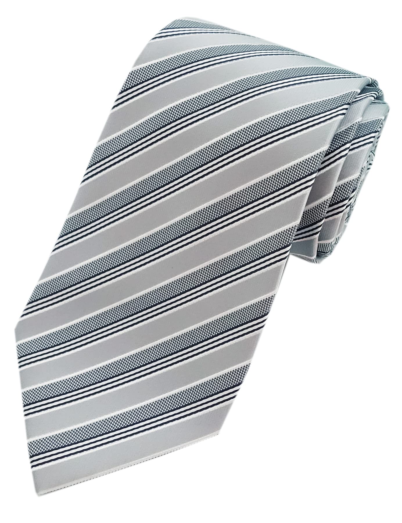 Towergem Extra Long Men's Tie Woven Jacquard Silver Striped Necktie XL 63"