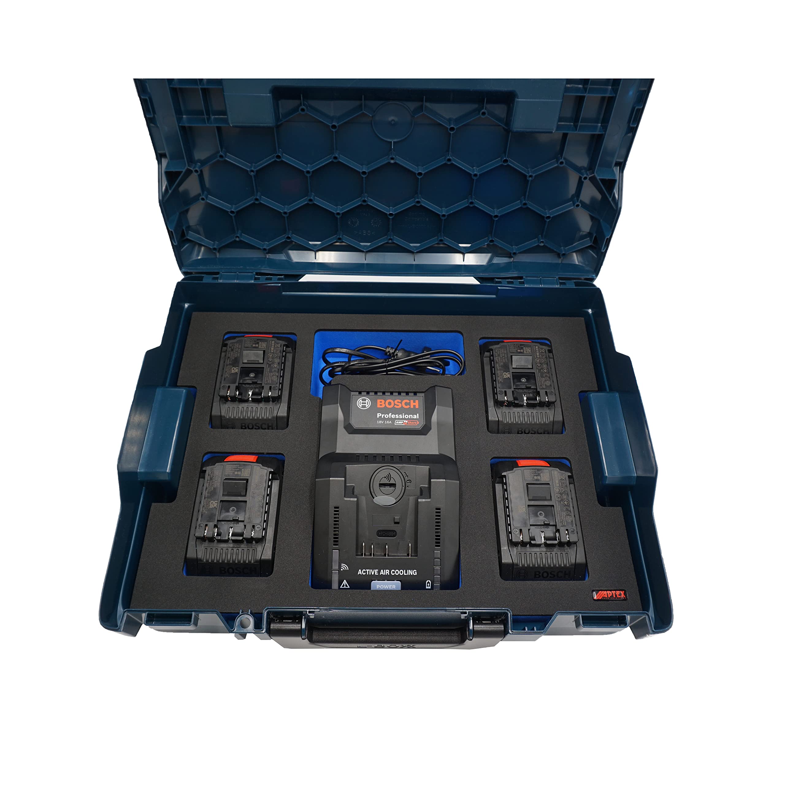 APTEX Schaumeinlage passend für Bosch Ladegerät GAL 18V-160C + 4x Akkus 18V ProCore 4.0Ah für L-Boxx 136 G4, LB4