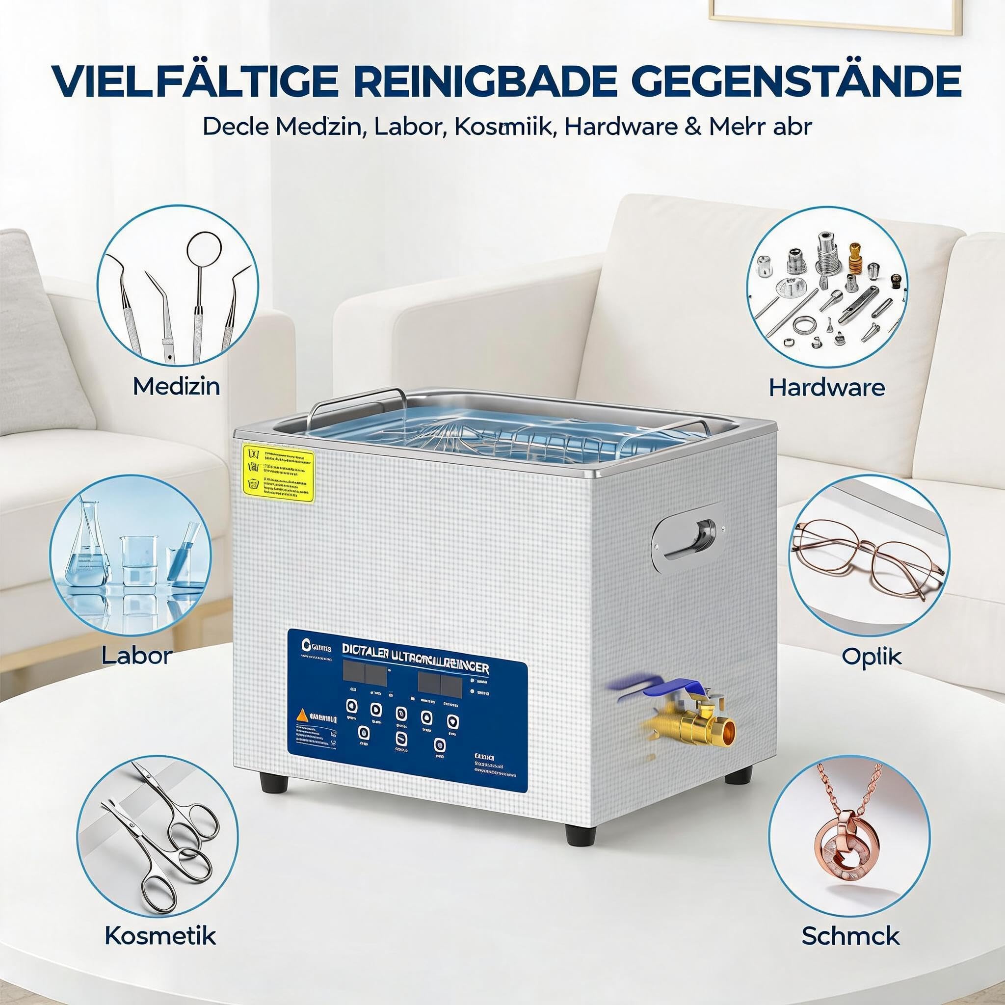 Ultraschallreiniger 30L mit Heizung & Timer, Profi Ultraschallbad Industrie | 40kHz Frequenz; Ablaufhahn; SUS304 Edelstahl; Entgasungsfunktion; Ideal für Klinik & Vergaser