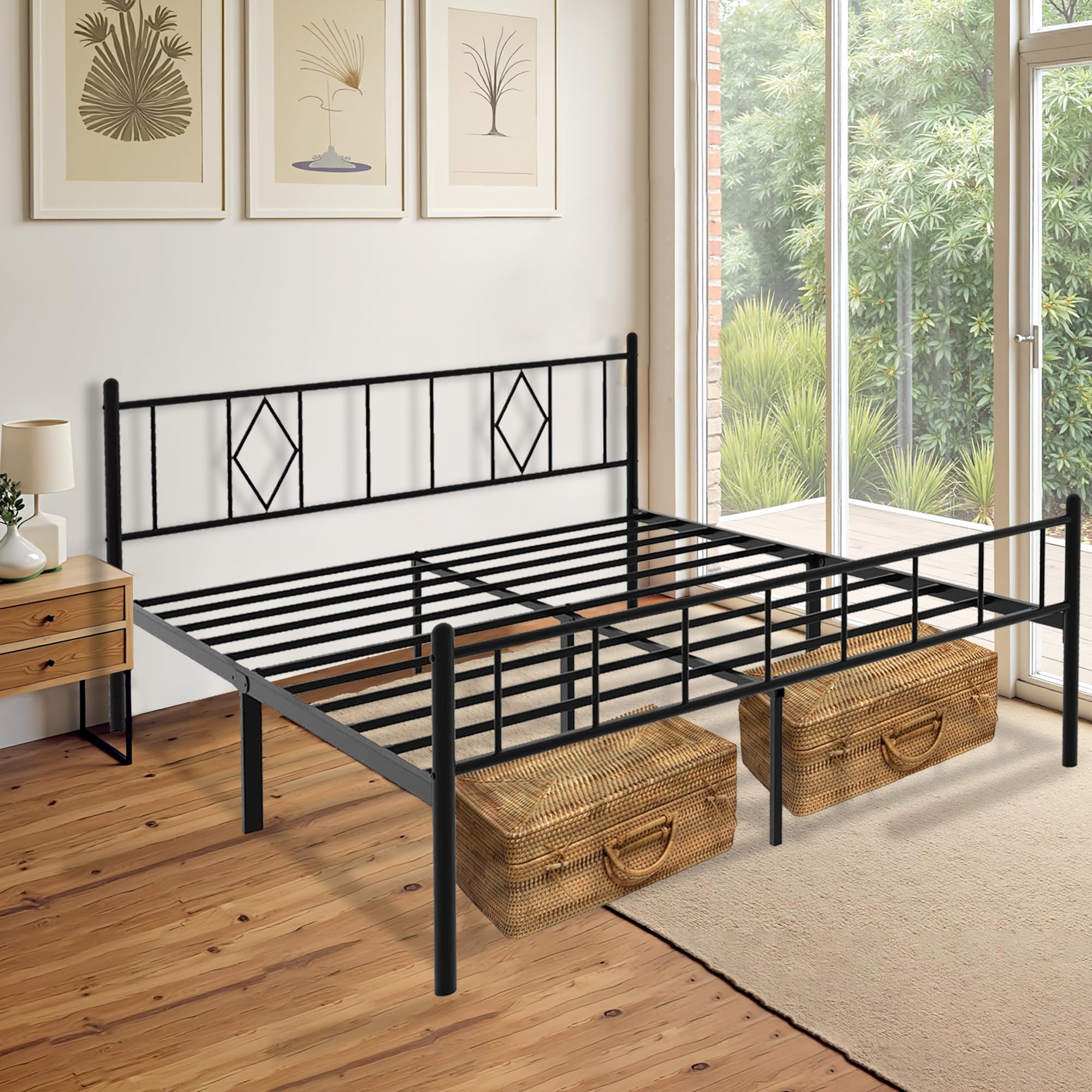 Full Bed Frame with Headboard/Footboard 14 Inch Tall, Metal Bed Frame with Max 650LBS Heavy Duty Metal Slat Support, Underbed Storage Space, Easy