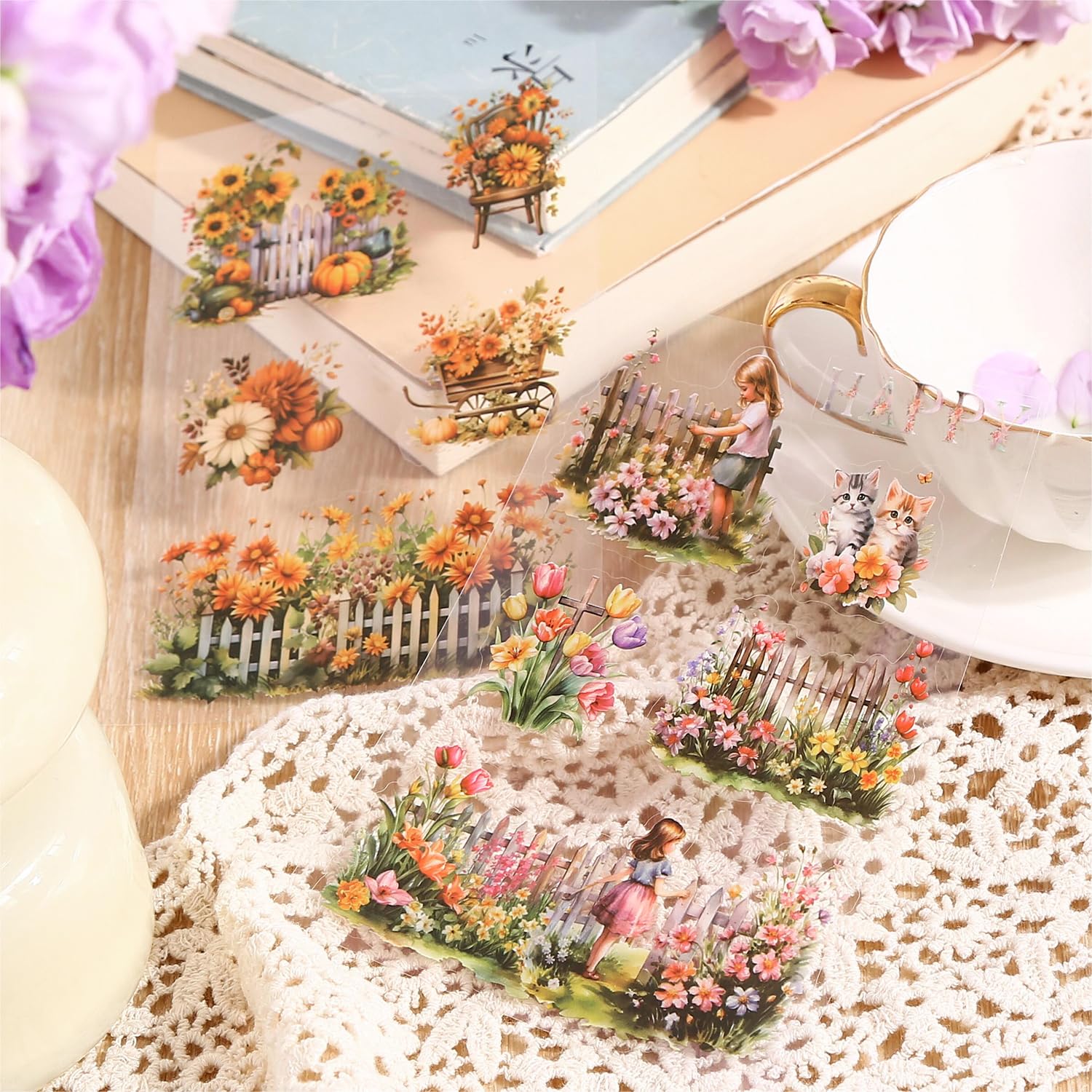 Alideco Vintage Scrapbook Stickers Set Forest Tree House Flower Butterfly Sticker Book for Adults Sticker journaling Stickers for Scrapbooking Tweezer 20Sheets (qicansenlin) - Image 3