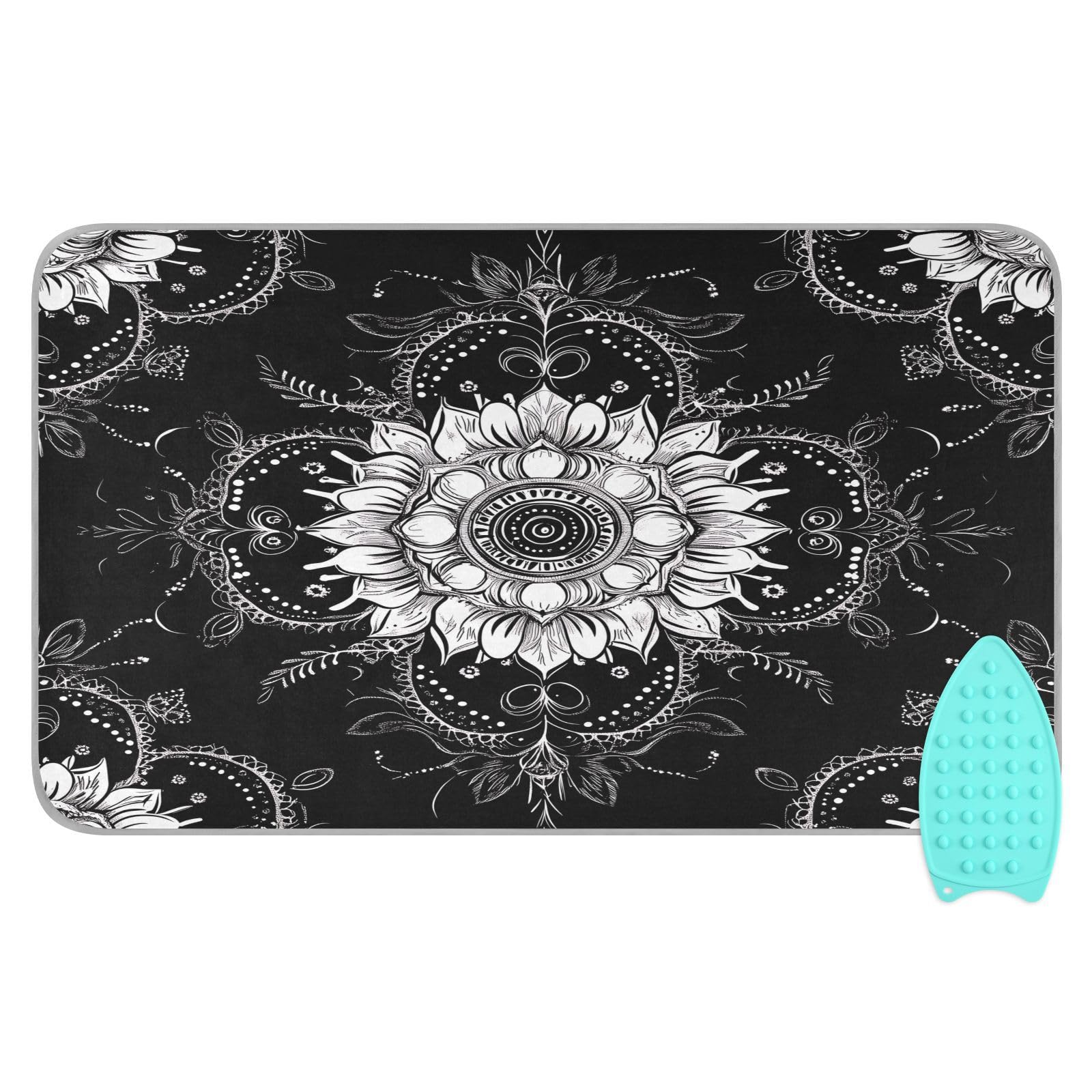 pnyoin Portable Ironing Mat Magical White Flowers Travel Ironing Pad with Silicone Iron Rest for Steam Pressing on Tabletop or Bed Heat Resistant Portable Quilting & Travel Blanket