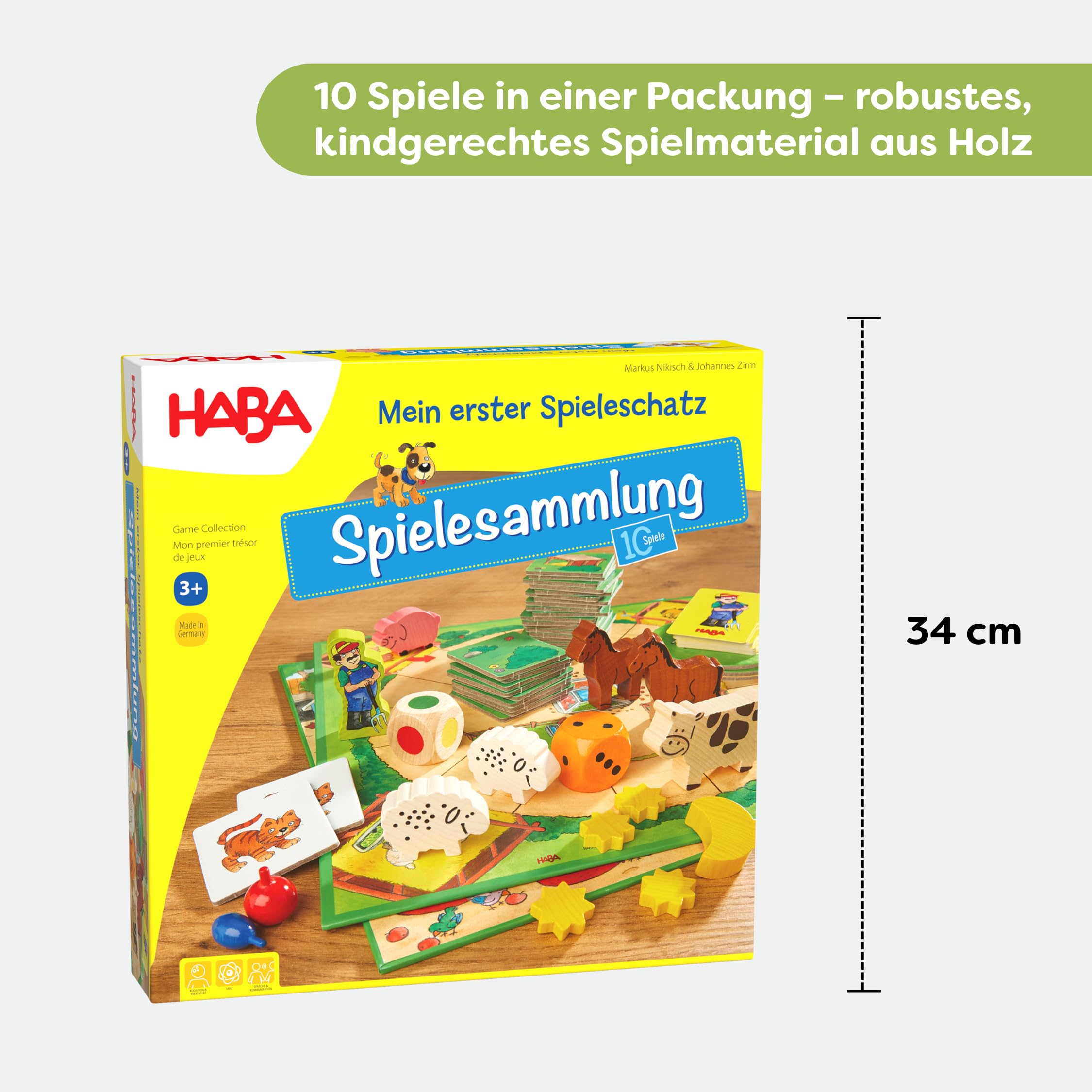 HABA Mein erster Spieleschatz - Große Spielesammlung für Kinder ab 3 Jahren – 10 Klassische Spiele: Memory, Lauf- & Farbspiele – 1004278001