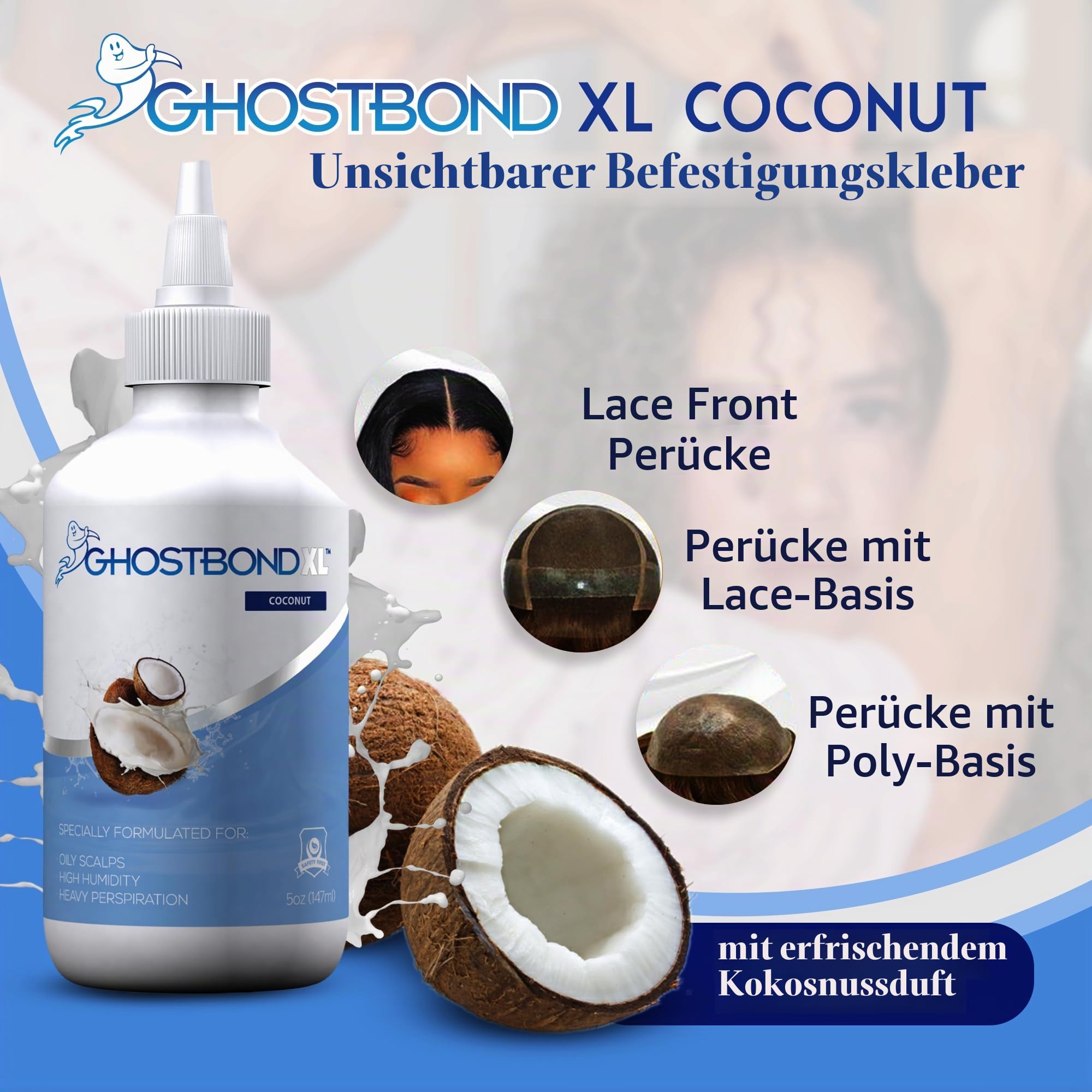 Professional Hair Labs Ghost Bond Haarkleber, Perückenkleber, ohne Chemikalien, XL (Kokosnuss, 5 Unzen / 147 ml)