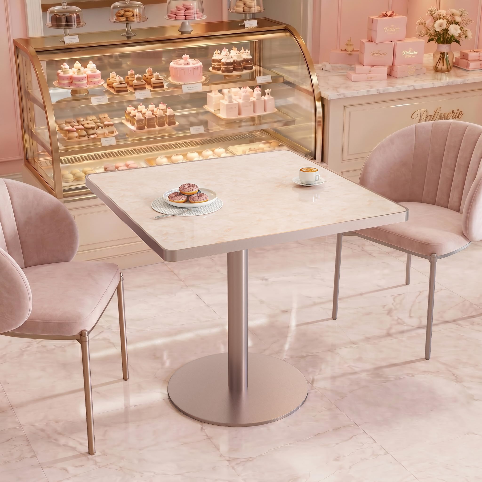 31.5'' Tulip Table, Square Dining Table with Glossy Sintered Stone Tabletop