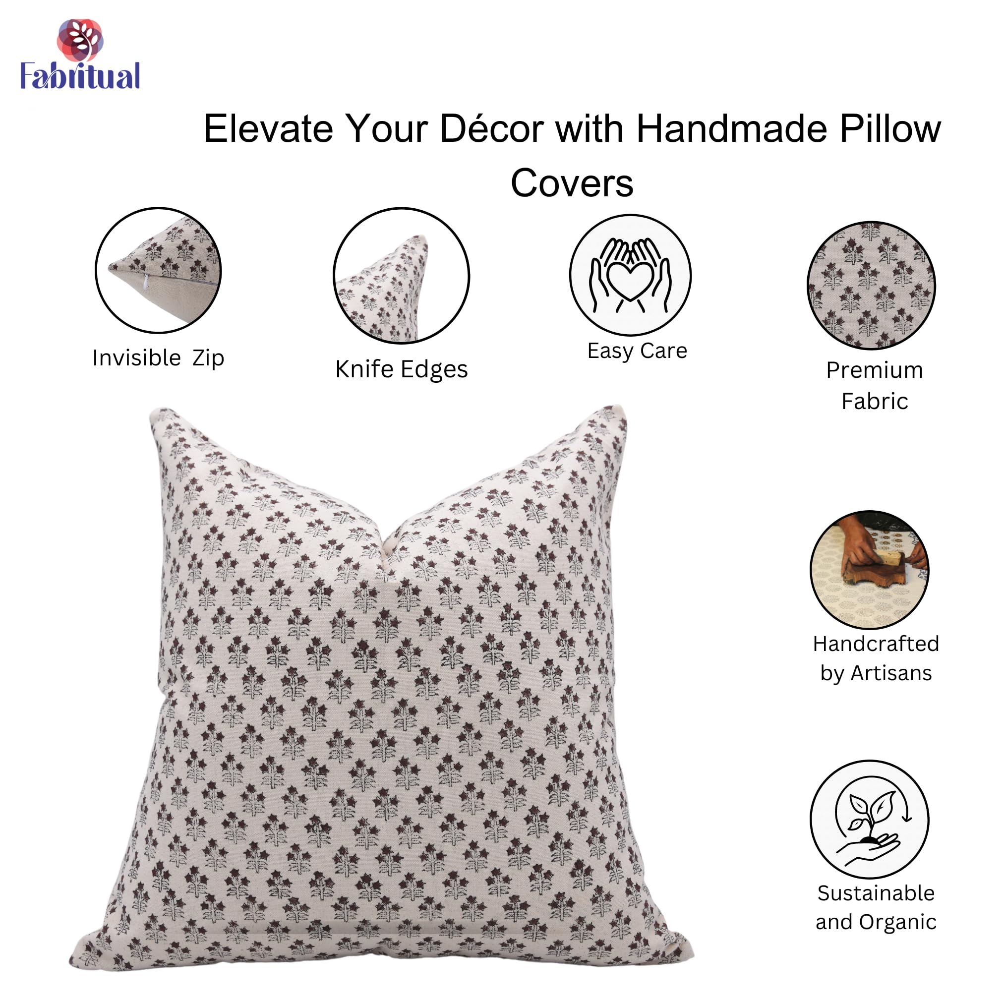Fabritual Fundas De Almohada De Algodón Con Estampado De Bloques