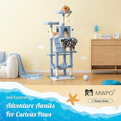 Miniatura 20 de MWPO Árbol de gato rosa de 63.8 pulgadas para gatos de interior, torre para gatos de varios niveles con postes rascadores cubiertos de sisal