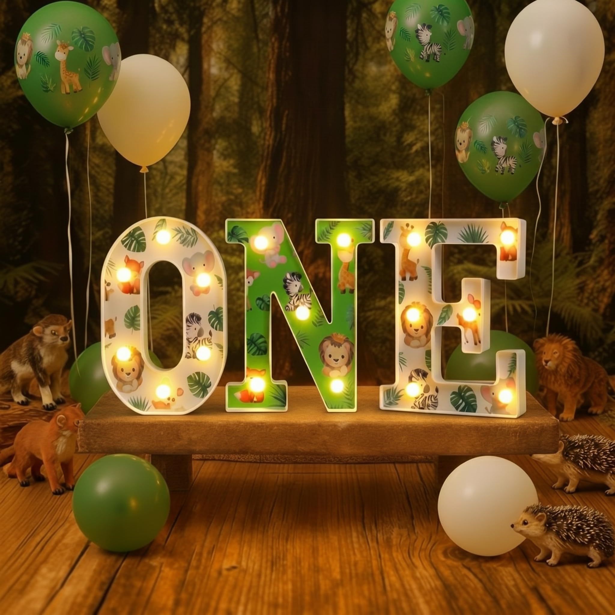 Tujoe Wild One Birthday Decorations Animals 1st LED Light up Letters