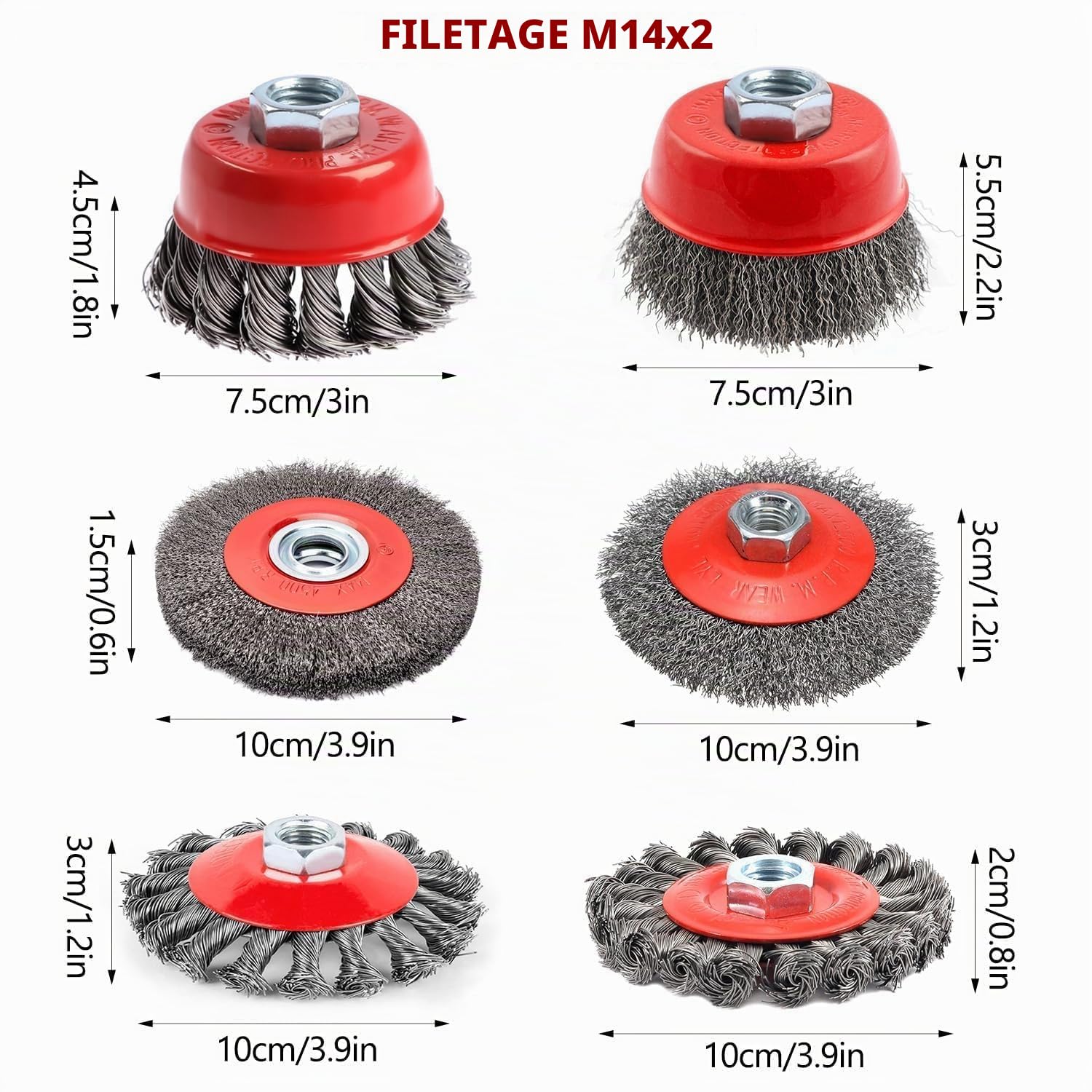 SQLJYU 6 Pièces Brosse Métallique pour Meuleuse D'angle et Brosse pour Perceuse 75 mm et 100 mm, Meuleuse Métallique avec Filetage M14, Dérouillage Polissage