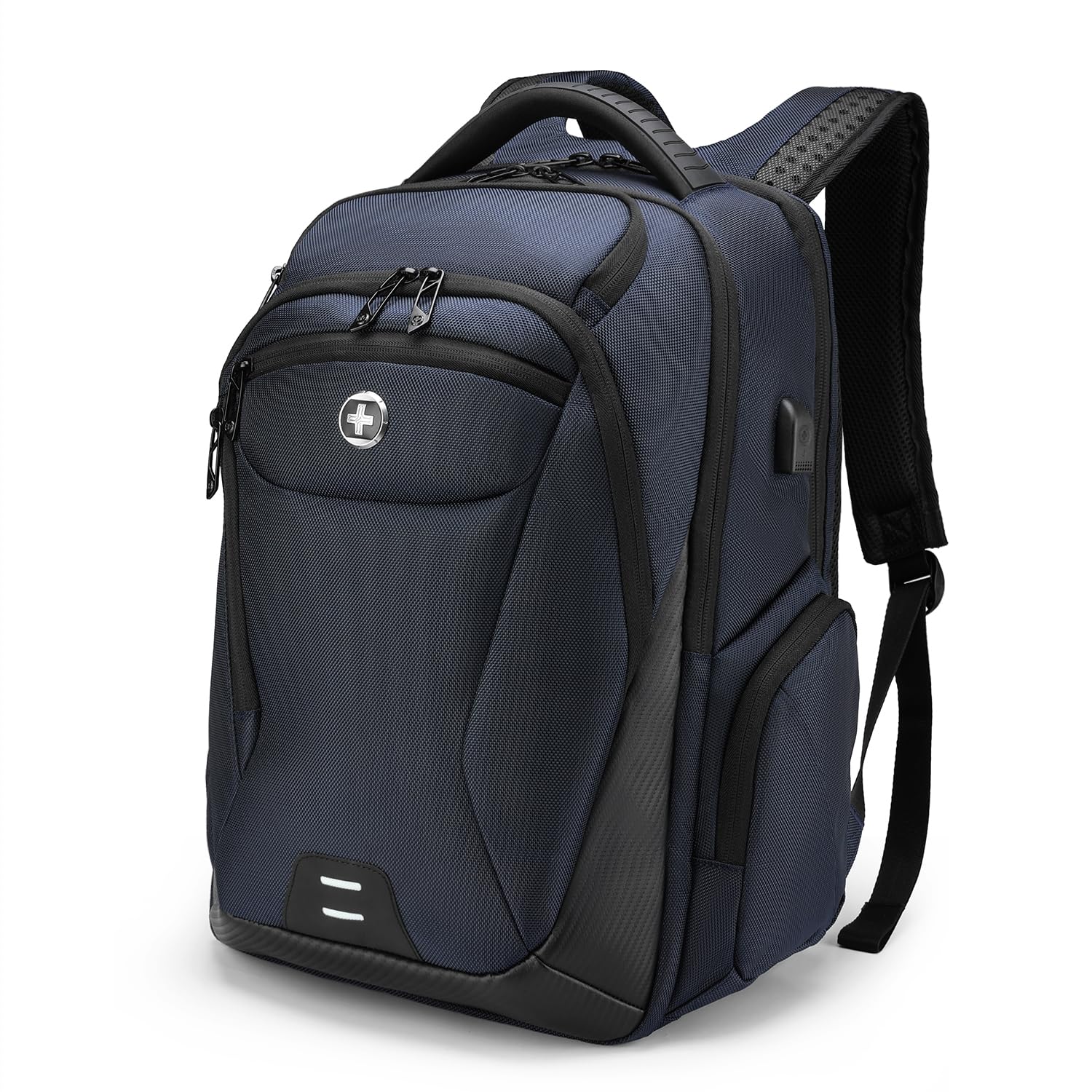 Swissdigital Design Men's Laptop Backpack for College and Business Travel with Integrated USB Charging Port and RFID Protection Fits Laptops up to 15.6 inch, Blue | SD1695-12